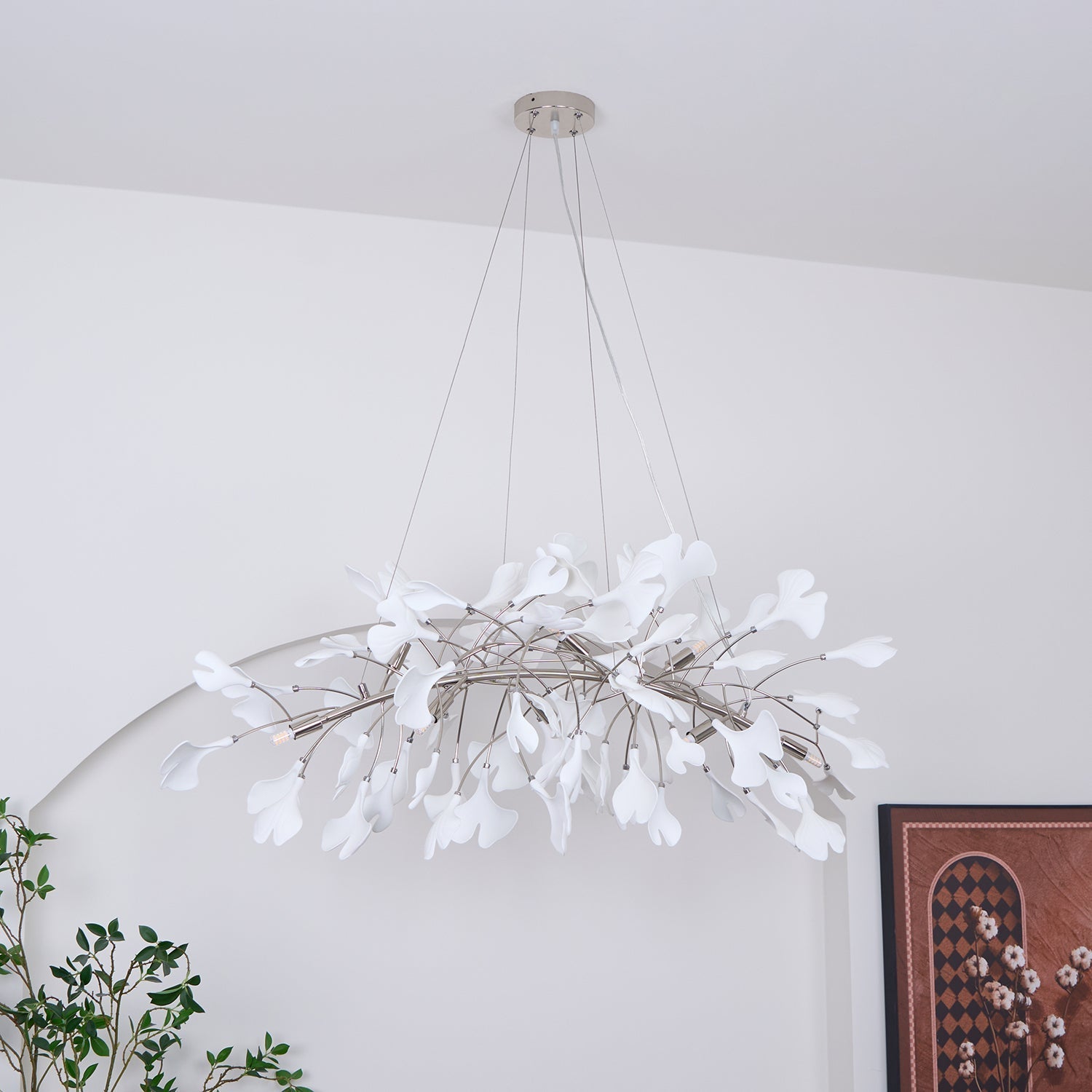 Arux Gingko Chandelier Art Deco Bent Downwards - Lamp Copper