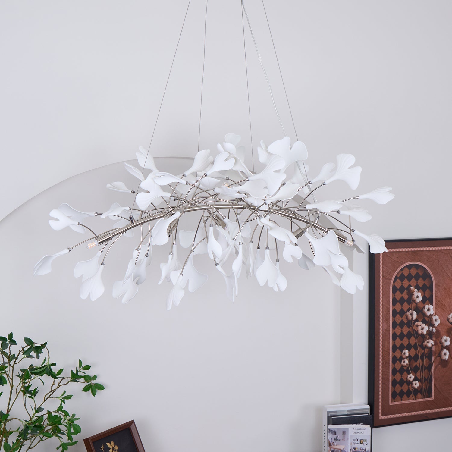 Arux Gingko Chandelier Art Deco Bent Downwards - Lamp Copper