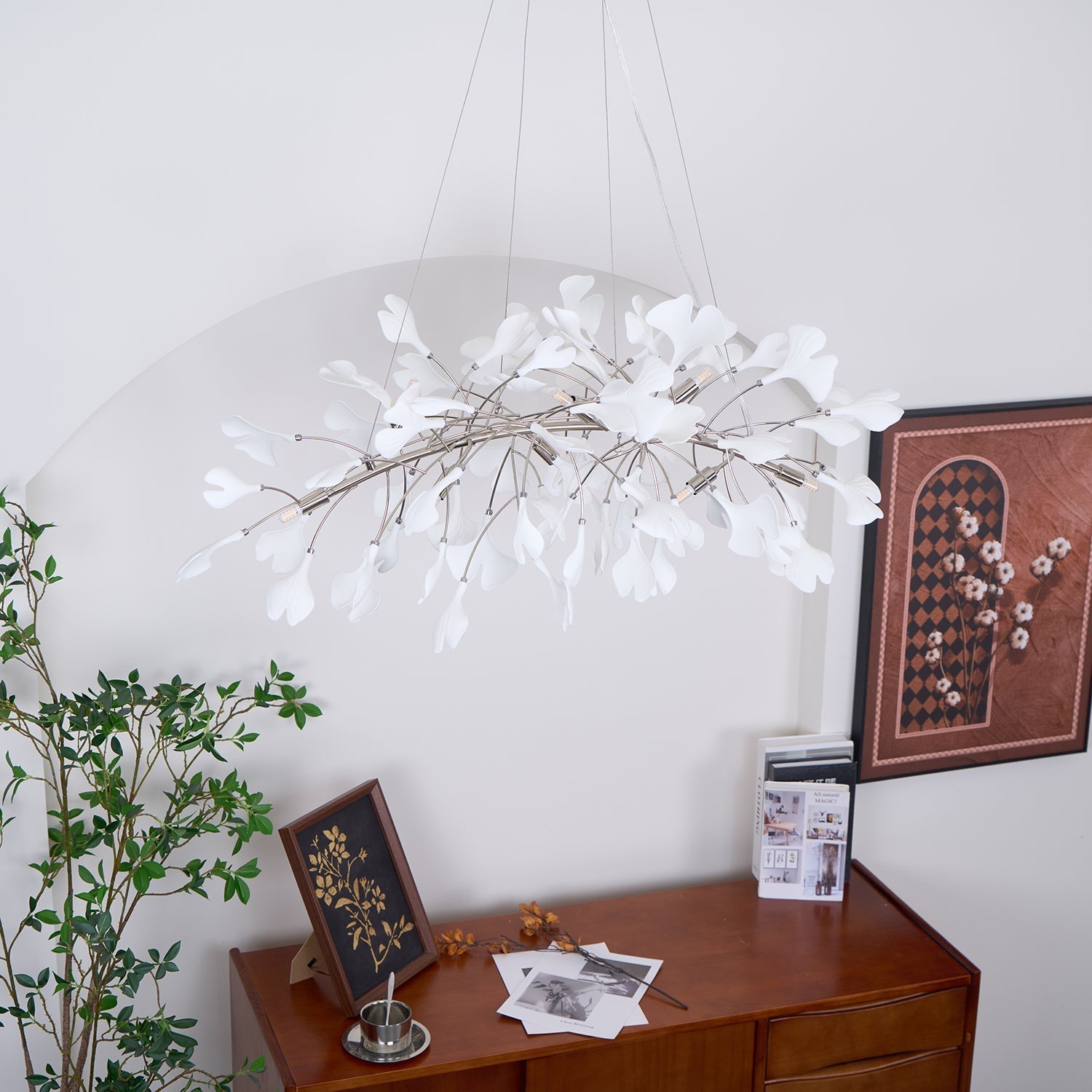 Arux Gingko Chandelier Art Deco Bent Downwards - Lamp Copper