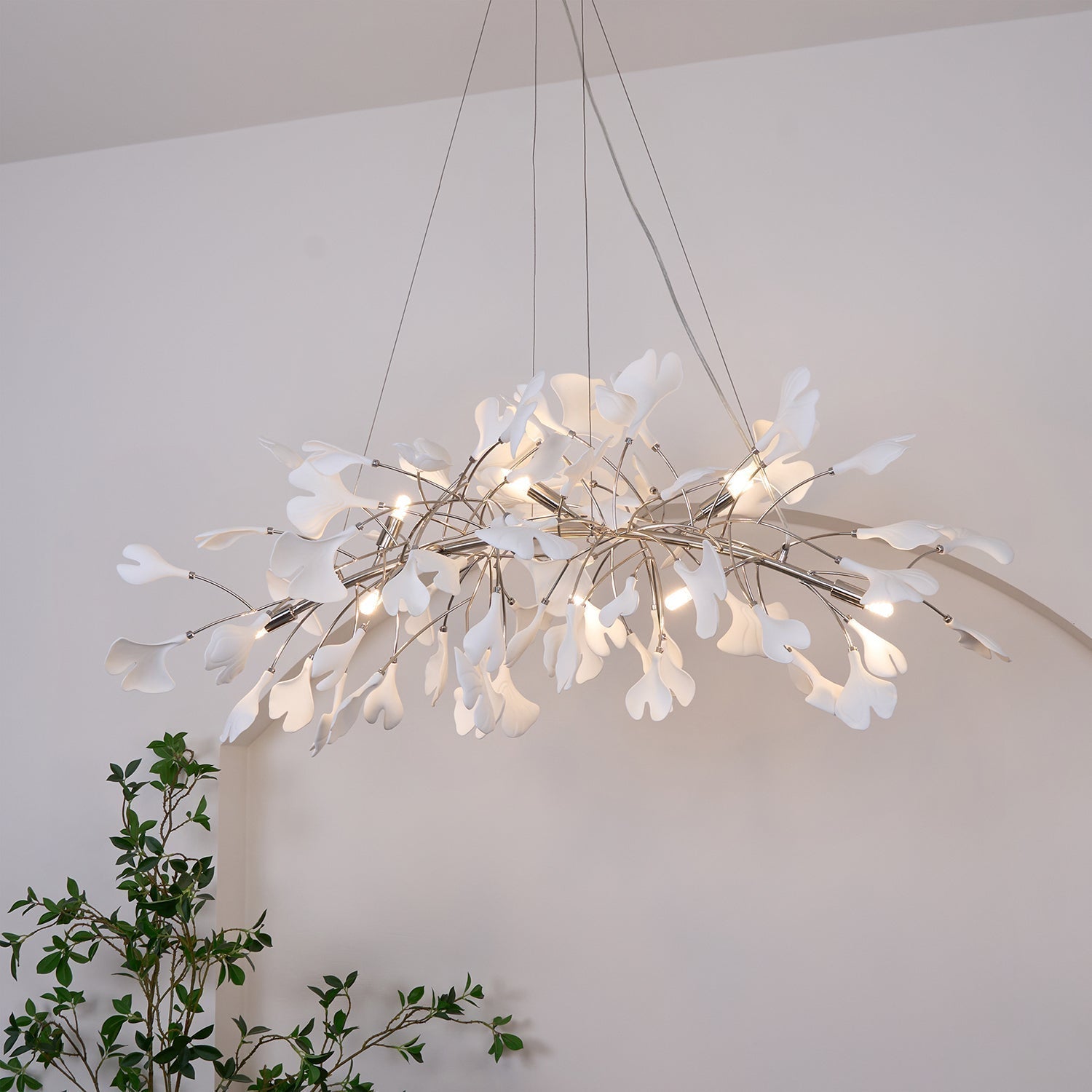Arux Gingko Chandelier Art Deco Bent Downwards - Lamp Copper