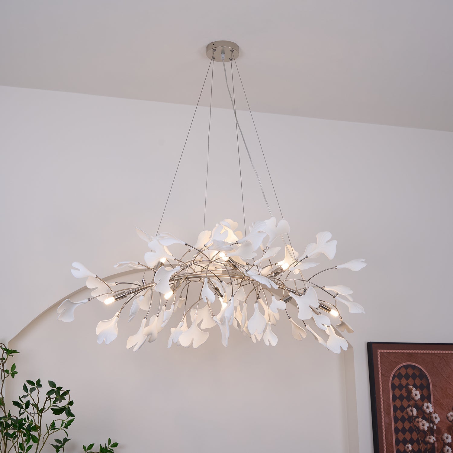 Arux Gingko Chandelier Art Deco Bent Downwards - Lamp Copper