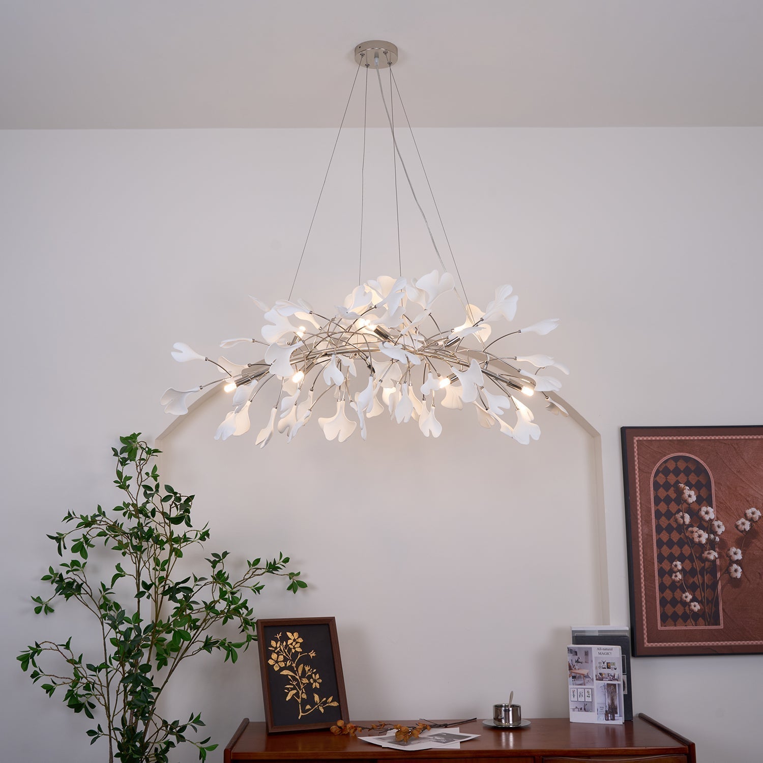 Arux Gingko Chandelier Art Deco Bent Downwards - Lamp Copper