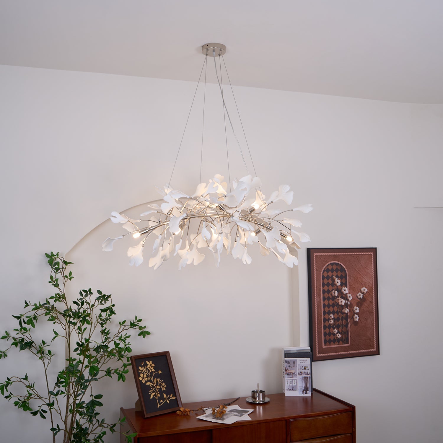 Arux Gingko Chandelier Art Deco Bent Downwards - Lamp Copper