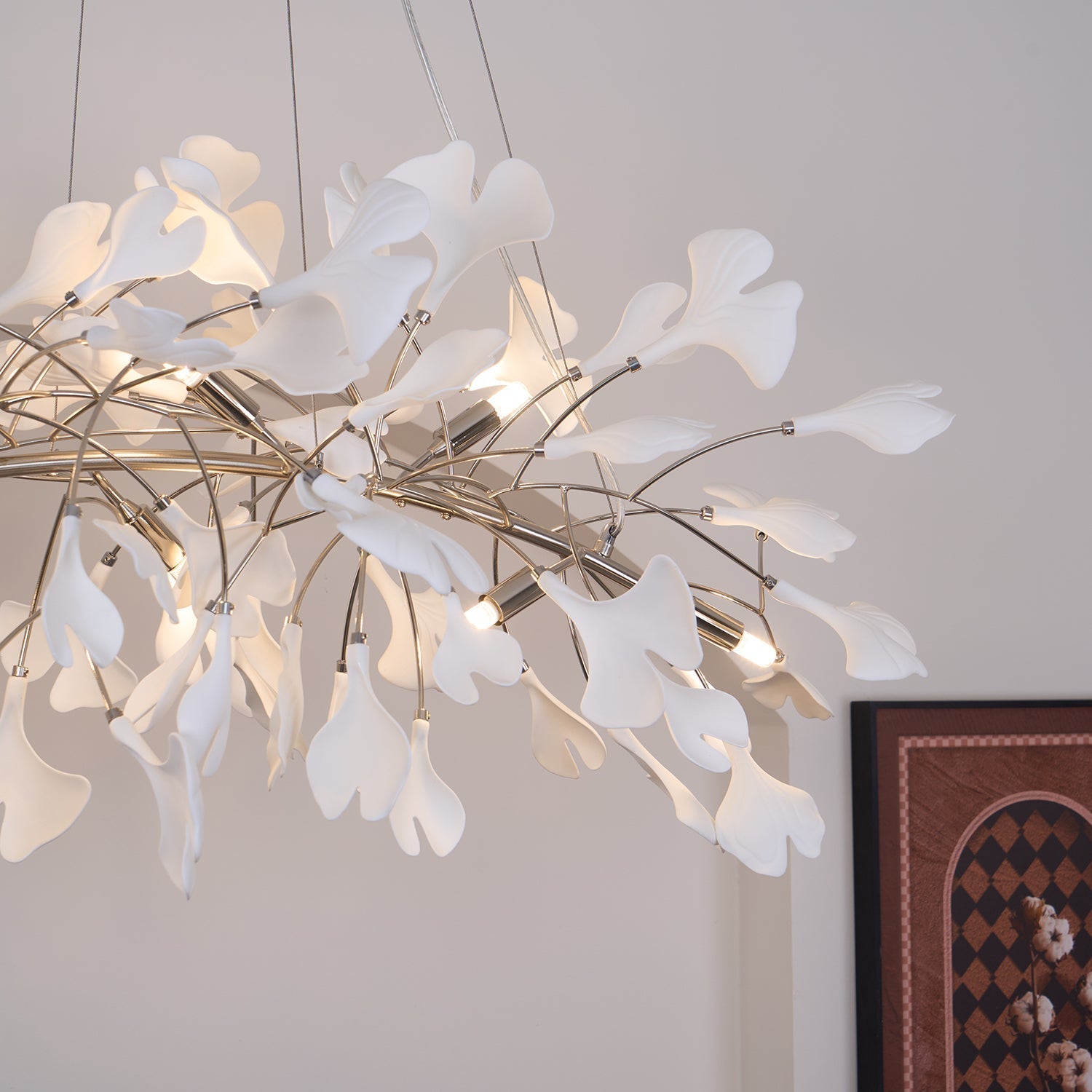 Arux Gingko Chandelier Art Deco Bent Downwards - Lamp Copper