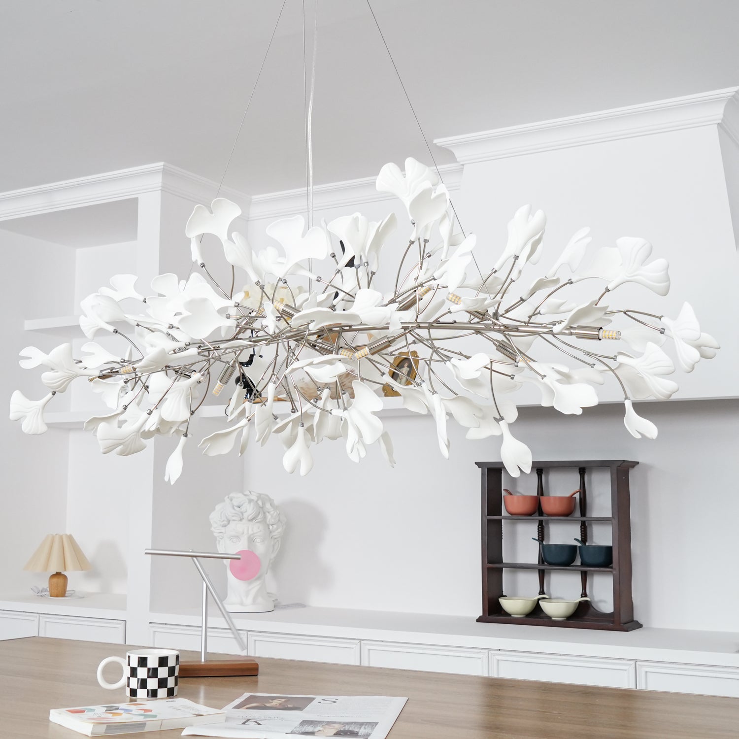 Arux Gingko Chandelier Art Deco Bent Downwards - Lamp Copper
