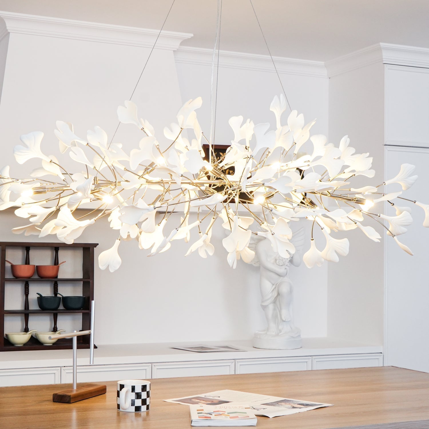 Arux Gingko Chandelier Art Deco Bent Downwards - Lamp Copper