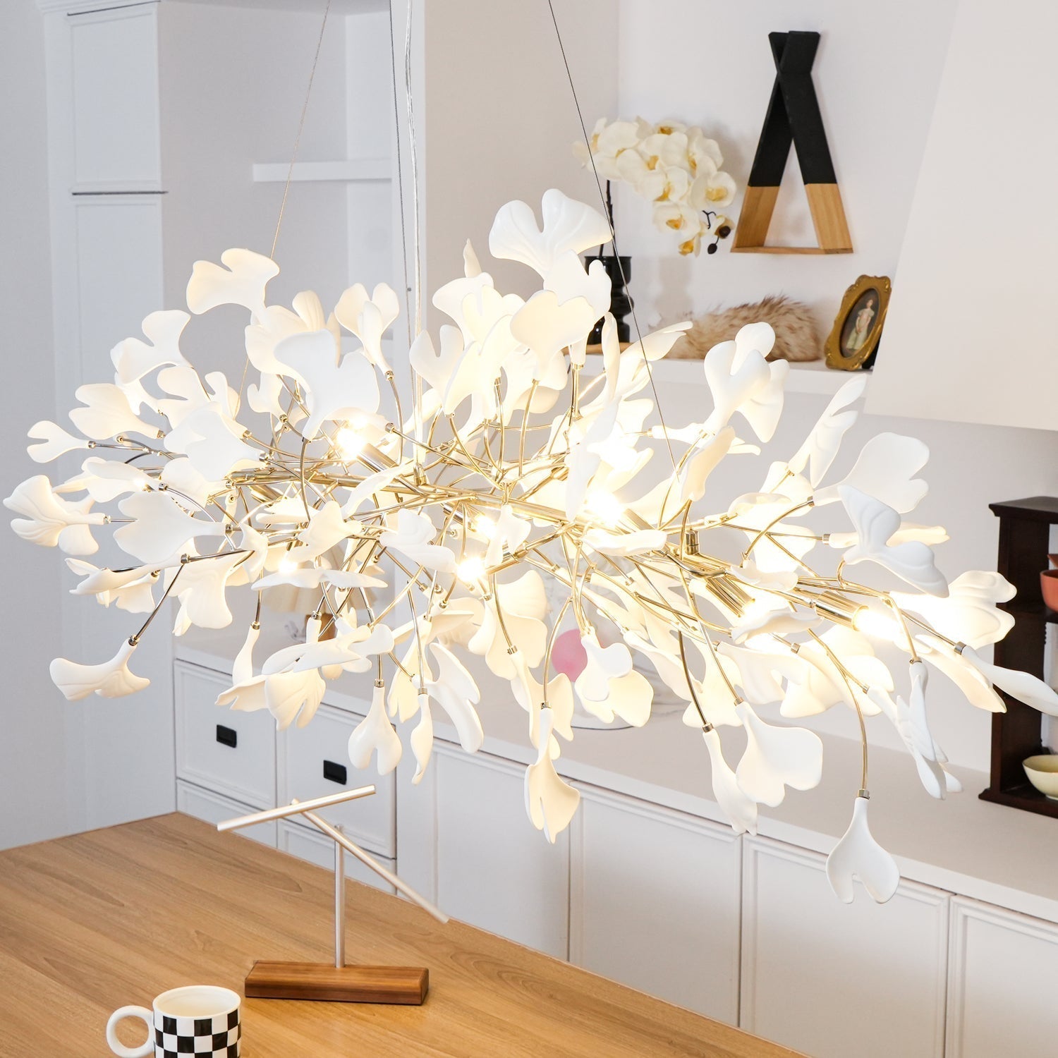 Arux Gingko Chandelier Art Deco Bent Downwards - Lamp Copper