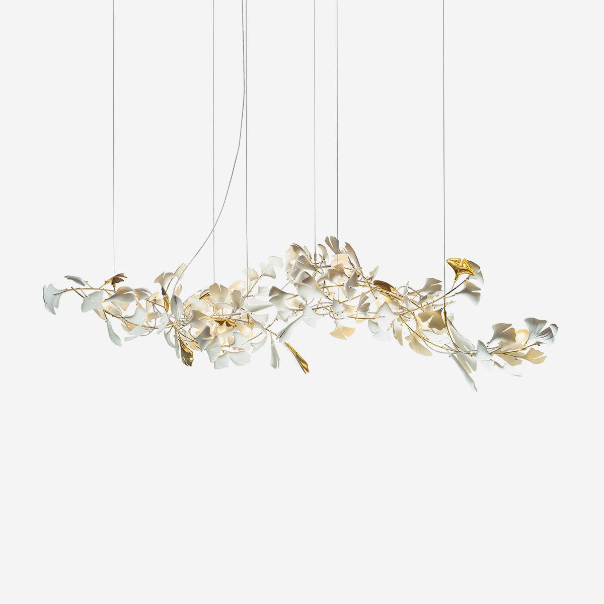 Chandelier Metal Frame Ceramic Gingko Leaf Shade White Gold Modern - Lamp Copper