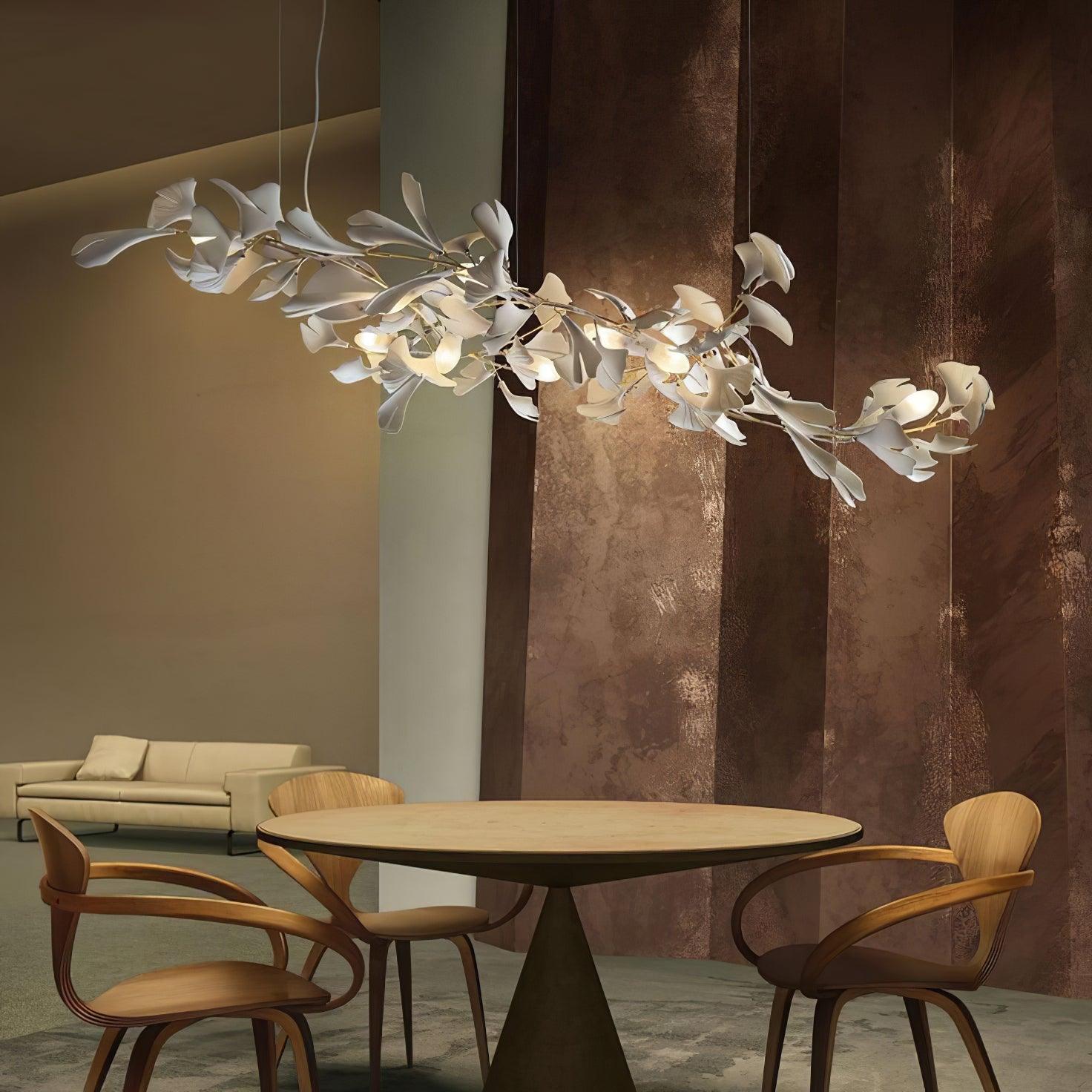 Chandelier Metal Frame Ceramic Gingko Leaf Shade White Gold Modern - Lamp Copper