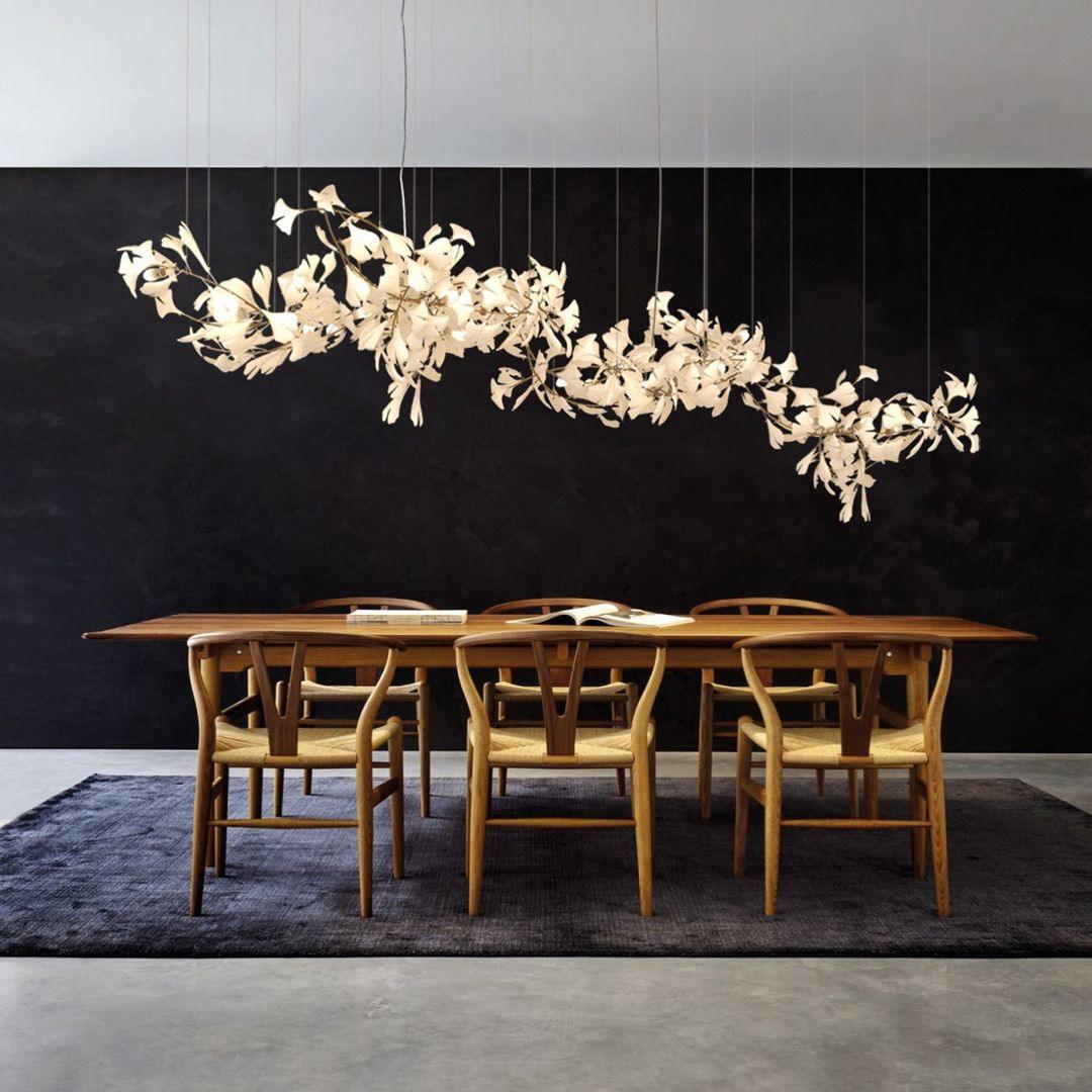 Chandelier Metal Frame Ceramic Gingko Leaf Shade White Gold Modern - Lamp Copper