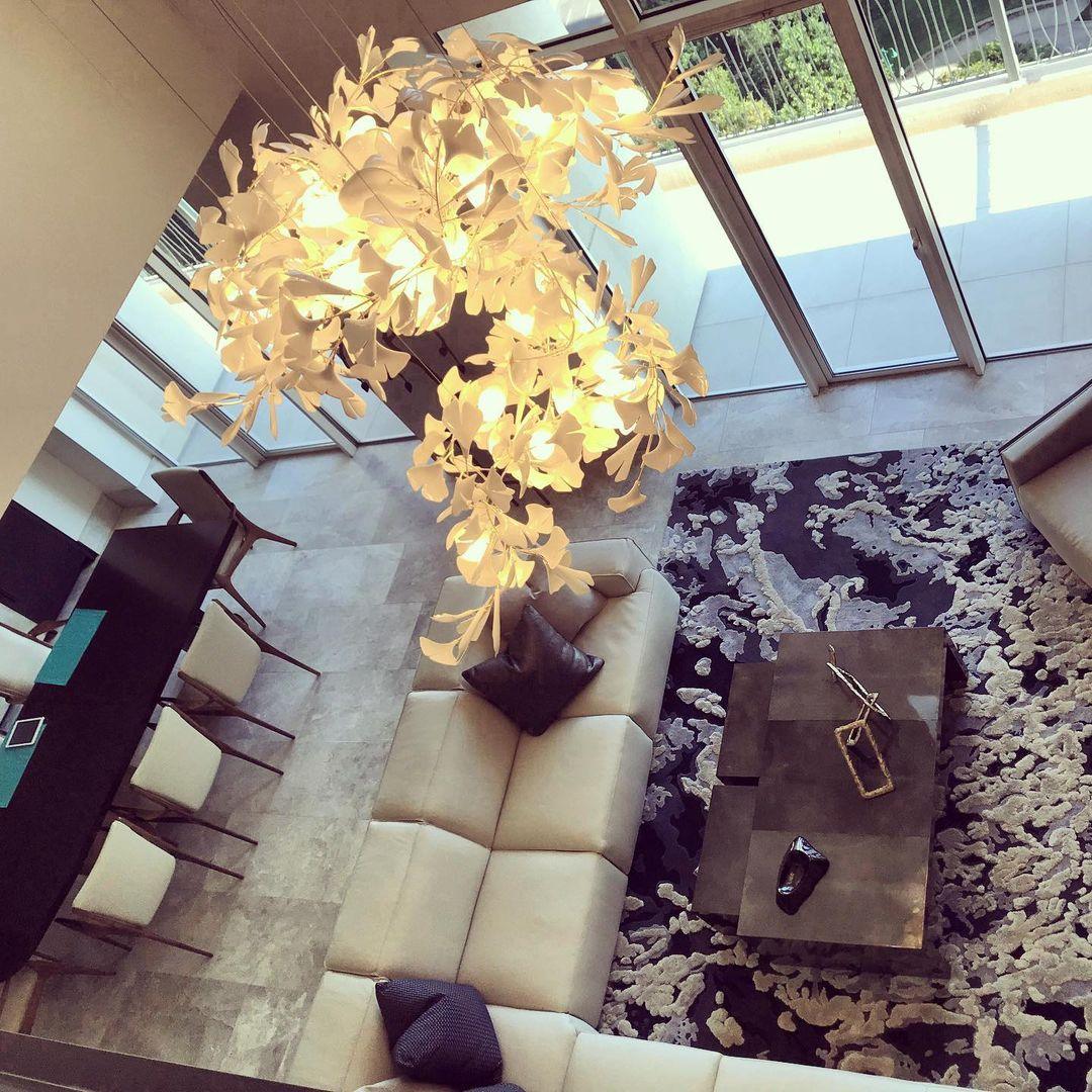Chandelier Metal Frame Ceramic Gingko Leaf Shade White Gold Modern - Lamp Copper