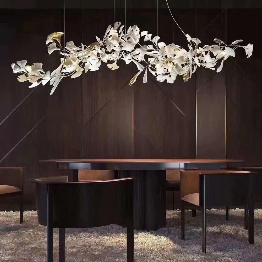 Chandelier Metal Frame Ceramic Gingko Leaf Shade White Gold Modern - Lamp Copper