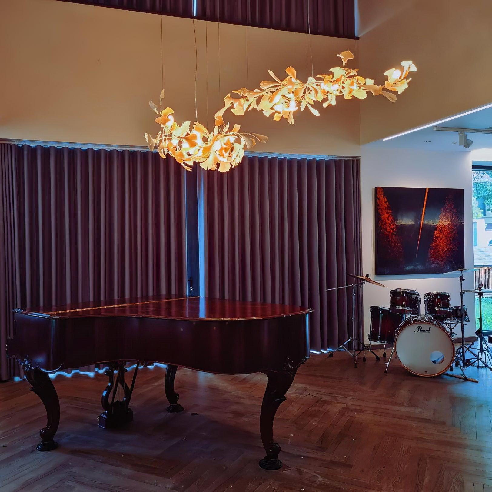 Chandelier Metal Frame Ceramic Gingko Leaf Shade White Gold Modern - Lamp Copper