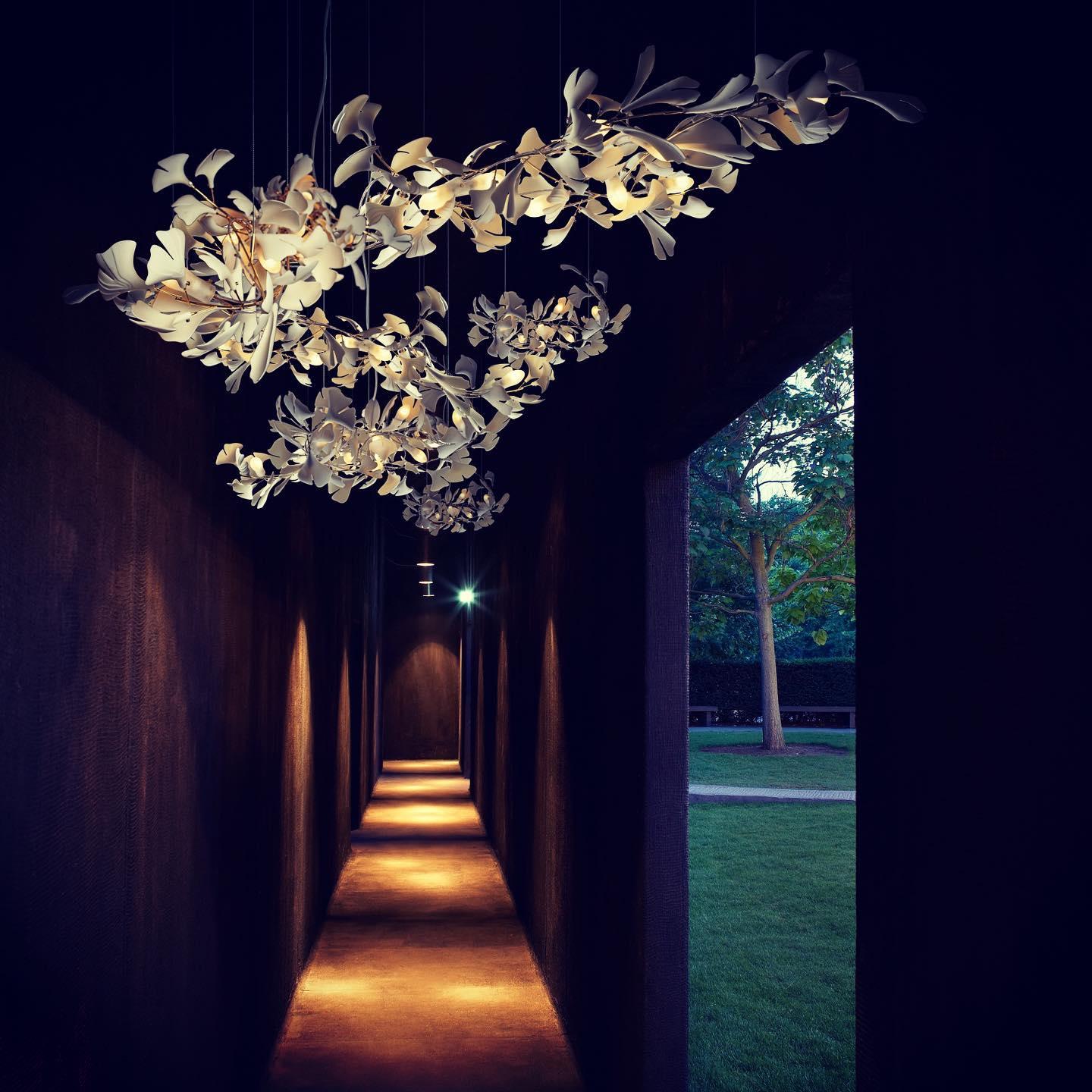 Chandelier Metal Frame Ceramic Gingko Leaf Shade White Gold Modern - Lamp Copper