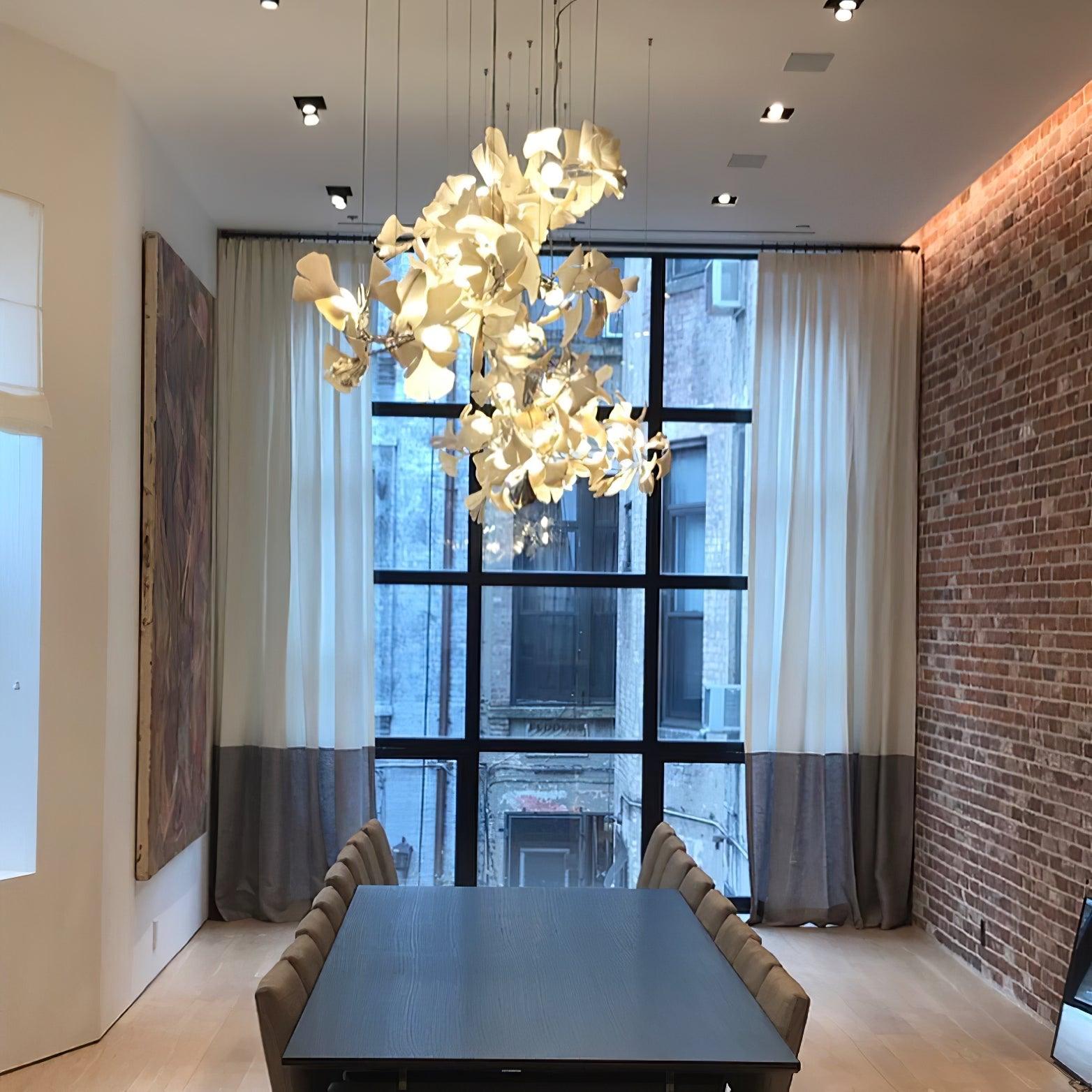 Chandelier Metal Frame Ceramic Gingko Leaf Shade White Gold Modern - Lamp Copper