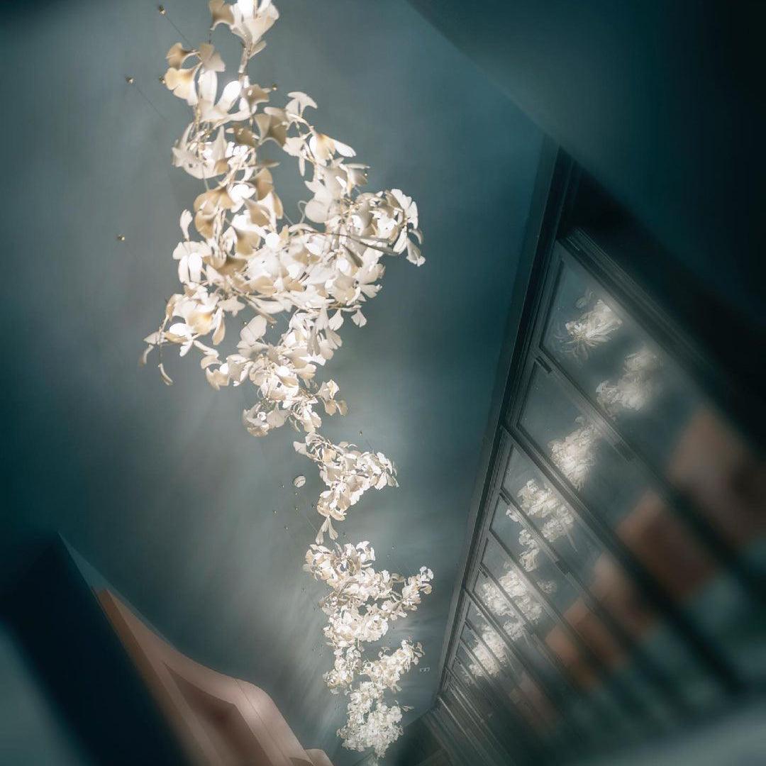 Chandelier Metal Frame Ceramic Gingko Leaf Shade White Gold Modern - Lamp Copper