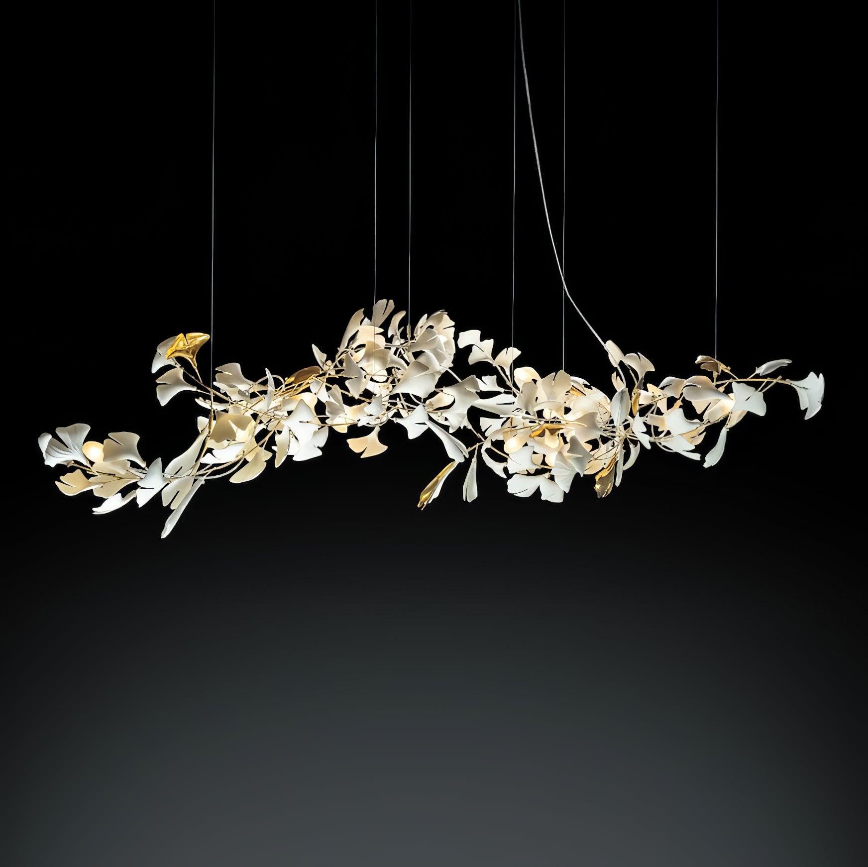 Chandelier Metal Frame Ceramic Gingko Leaf Shade White Gold Modern - Lamp Copper