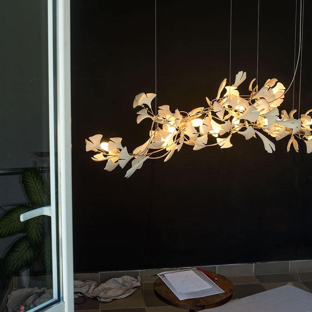 Chandelier Metal Frame Ceramic Gingko Leaf Shade White Gold Modern - Lamp Copper