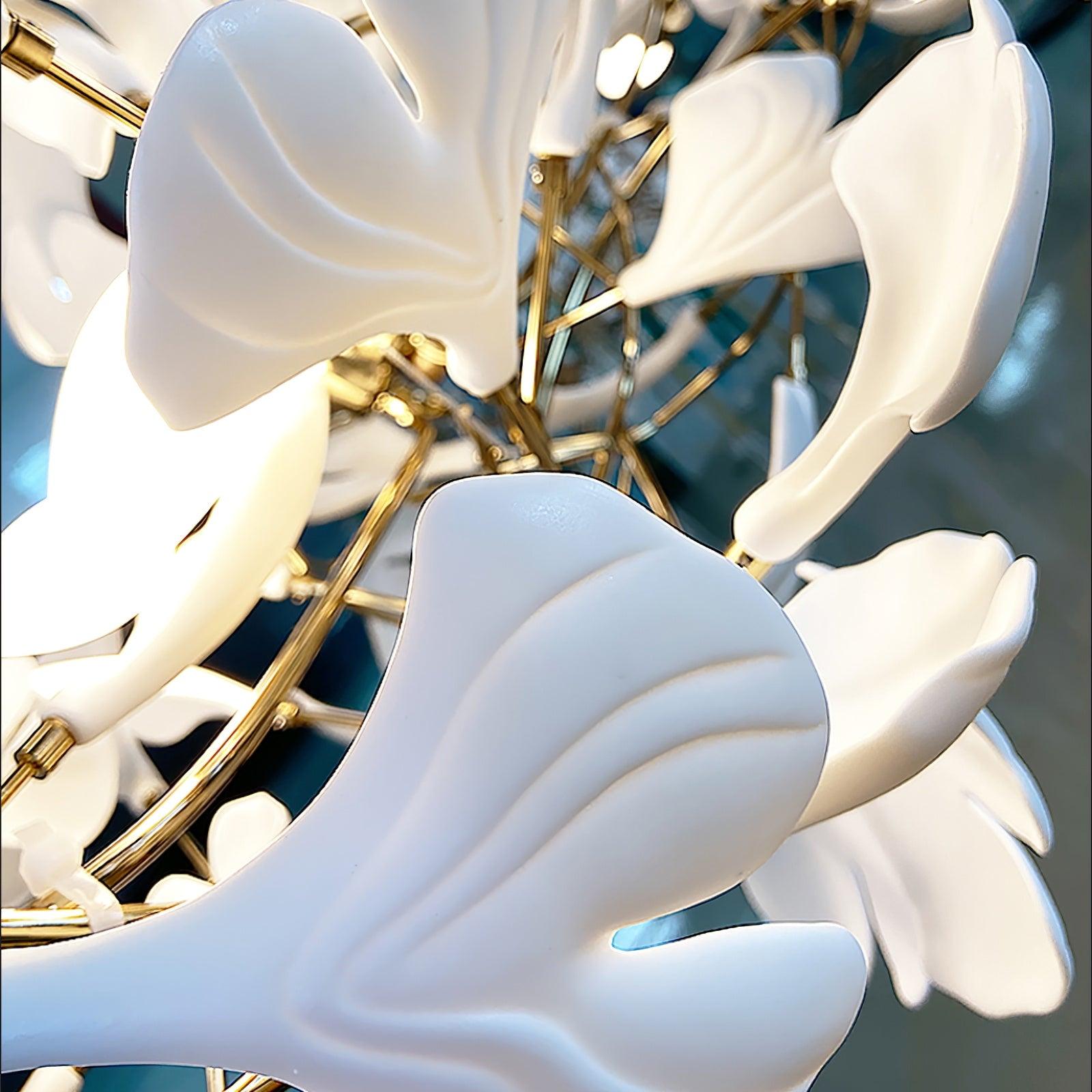 Chandelier Metal Frame Ceramic Gingko Leaf Shade White Gold Modern - Lamp Copper