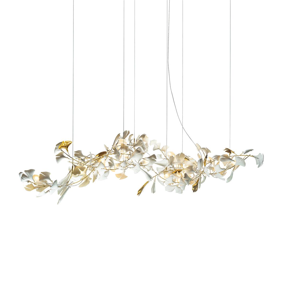 Chandelier Metal Frame Ceramic Gingko Leaf Shade White Gold Modern - Lamp Copper