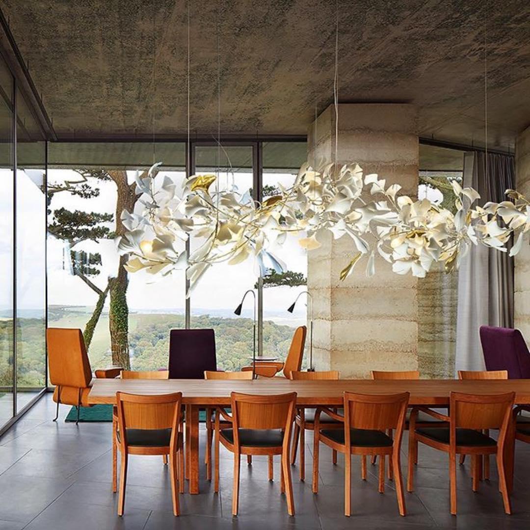 Chandelier Metal Frame Ceramic Gingko Leaf Shade White Gold Modern - Lamp Copper