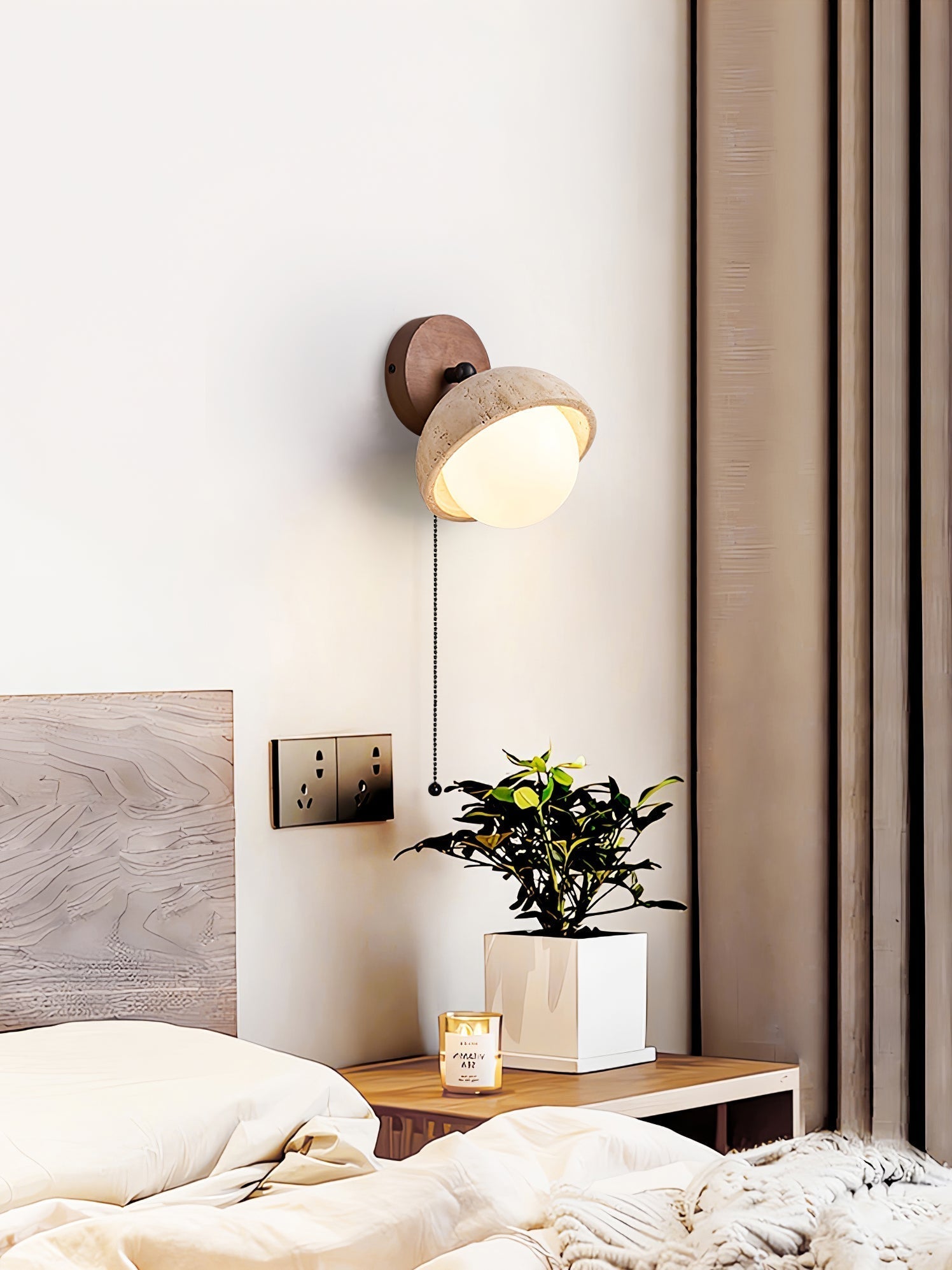 Avtale Arc-Shaped Travertine Wall Light - Lamp Copper