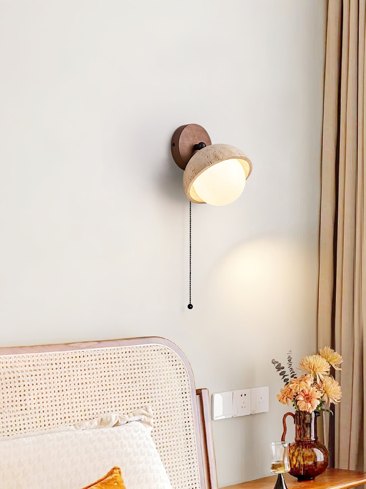 Avtale Arc-Shaped Travertine Wall Light - Lamp Copper