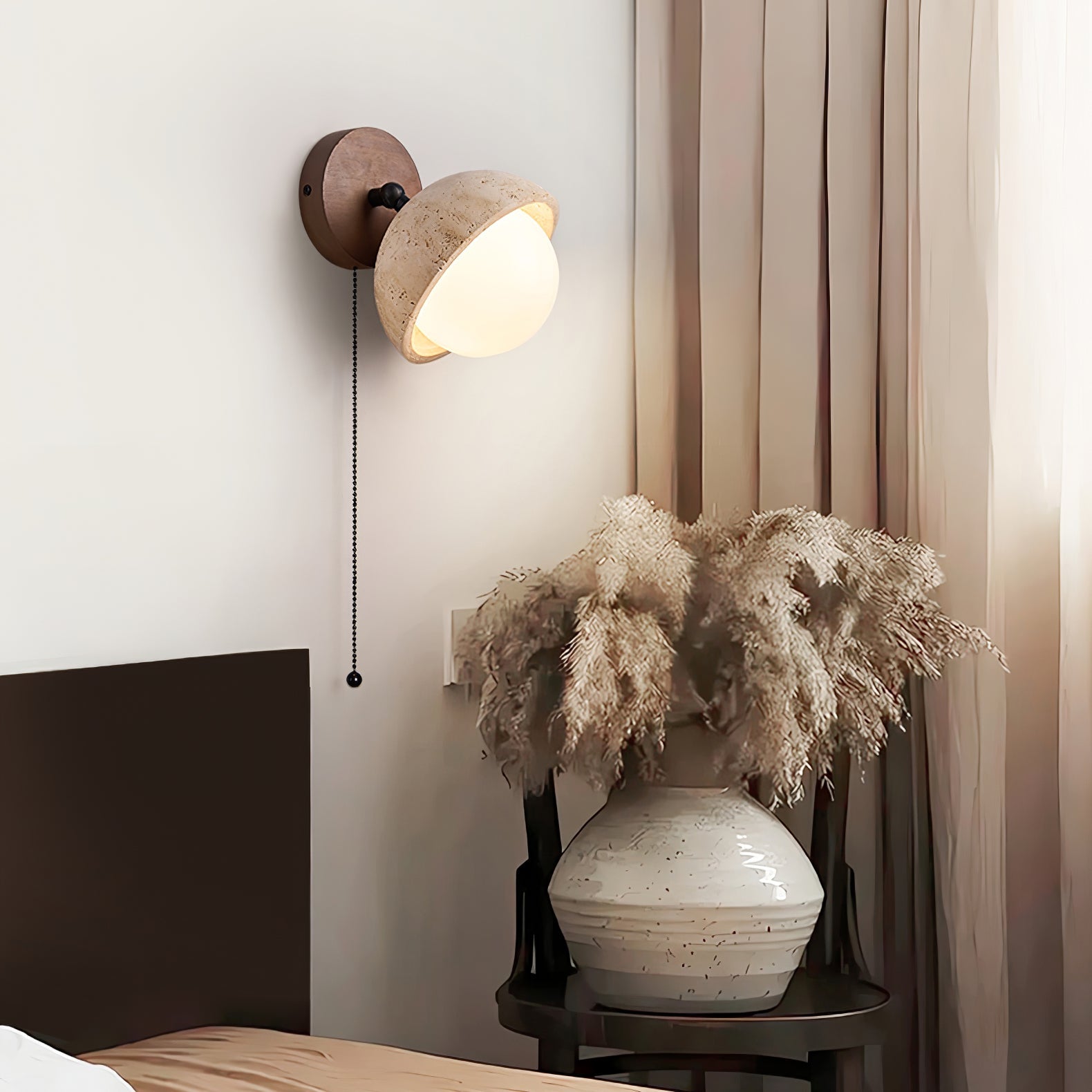 Avtale Arc-Shaped Travertine Wall Light - Lamp Copper