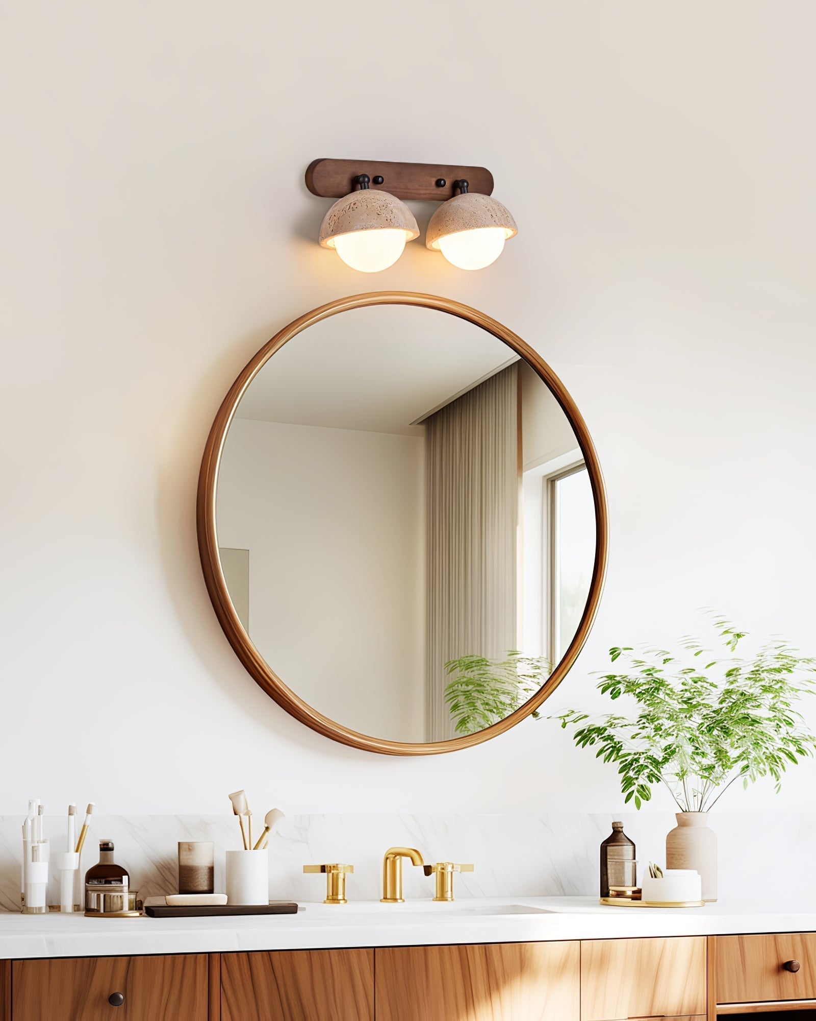 Avtale Arc-Shaped Travertine Wall Light - Lamp Copper