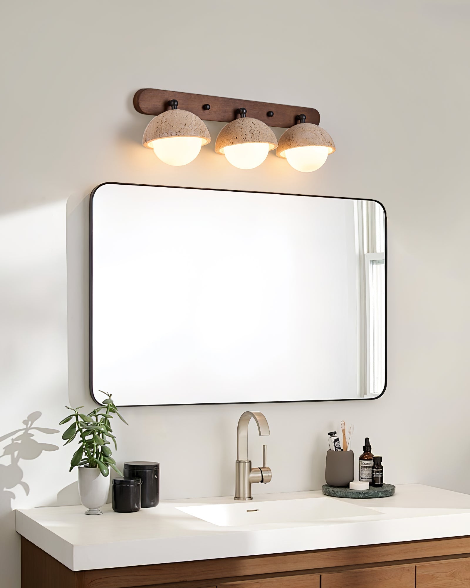 Avtale Arc-Shaped Travertine Wall Light - Lamp Copper