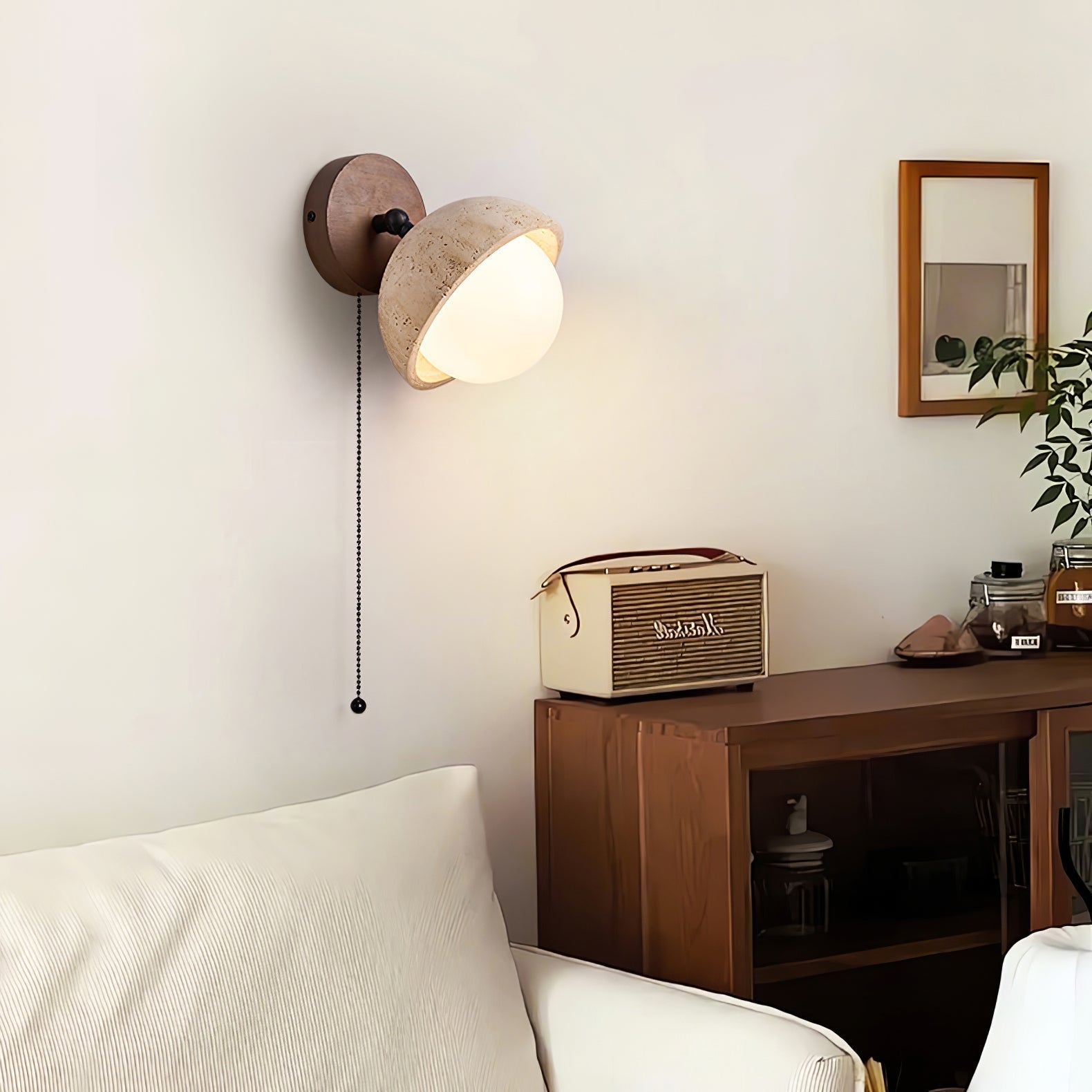 Avtale Arc-Shaped Travertine Wall Light - Lamp Copper