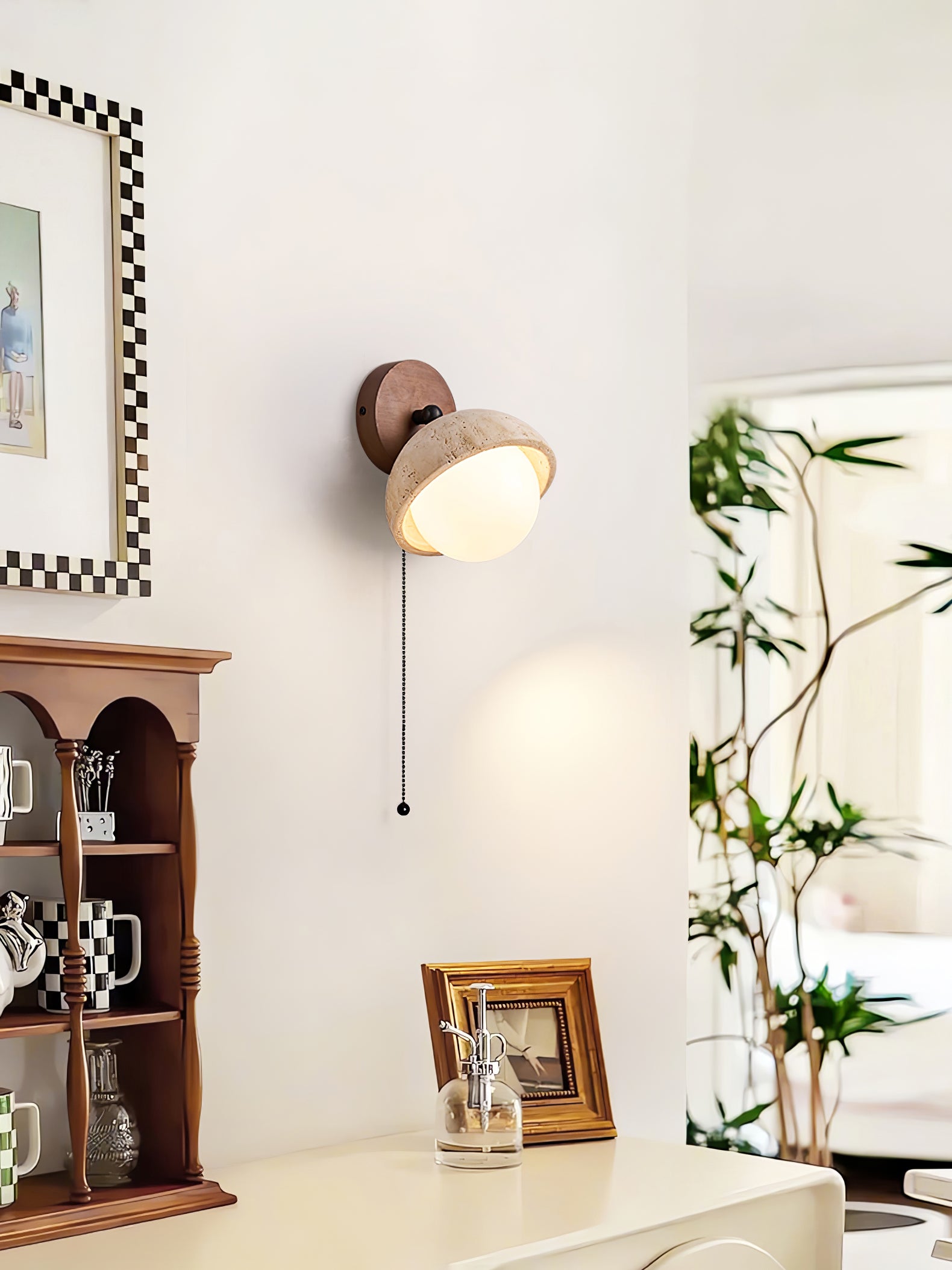 Avtale Arc-Shaped Travertine Wall Light - Lamp Copper