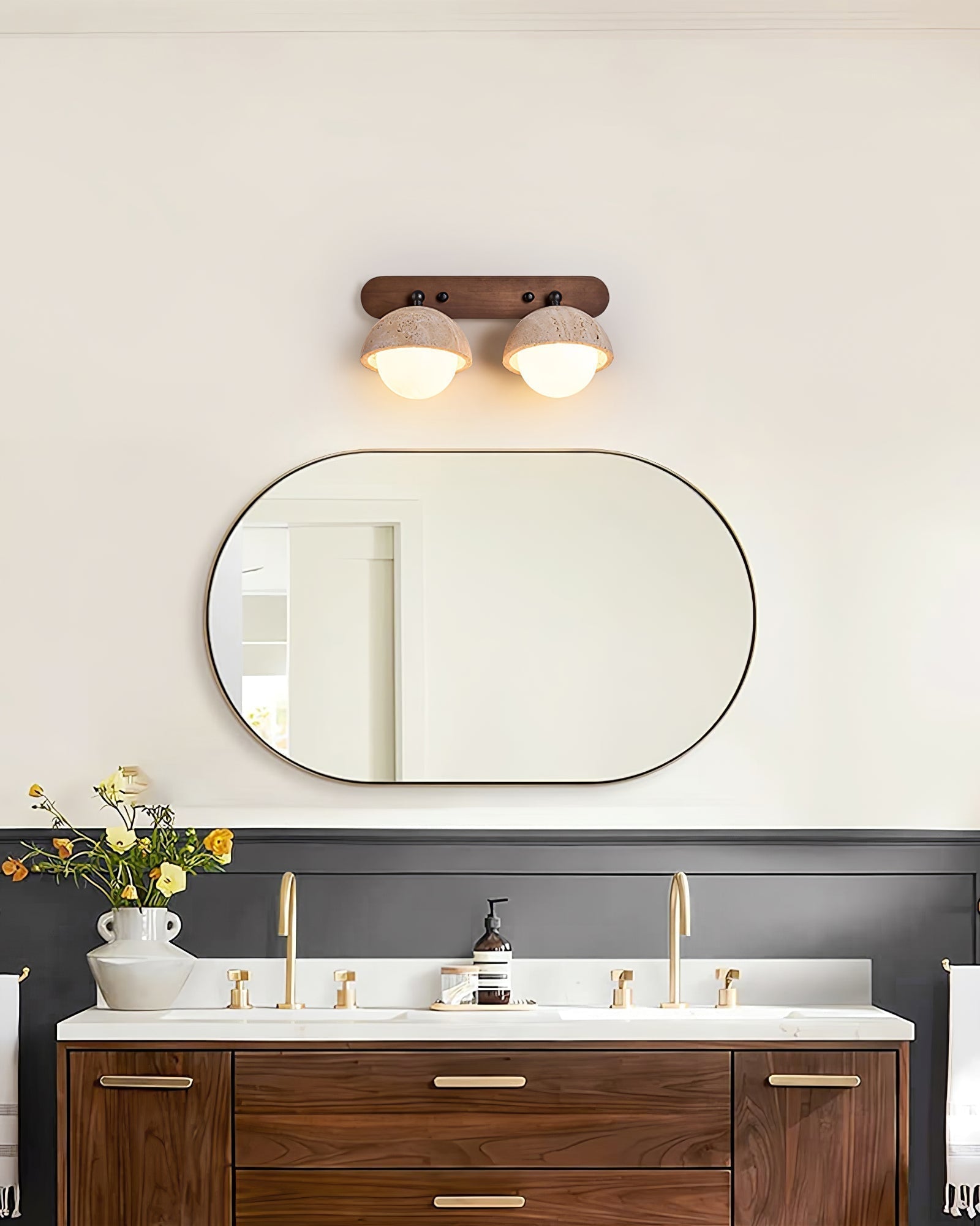 Avtale Arc-Shaped Travertine Wall Light - Lamp Copper