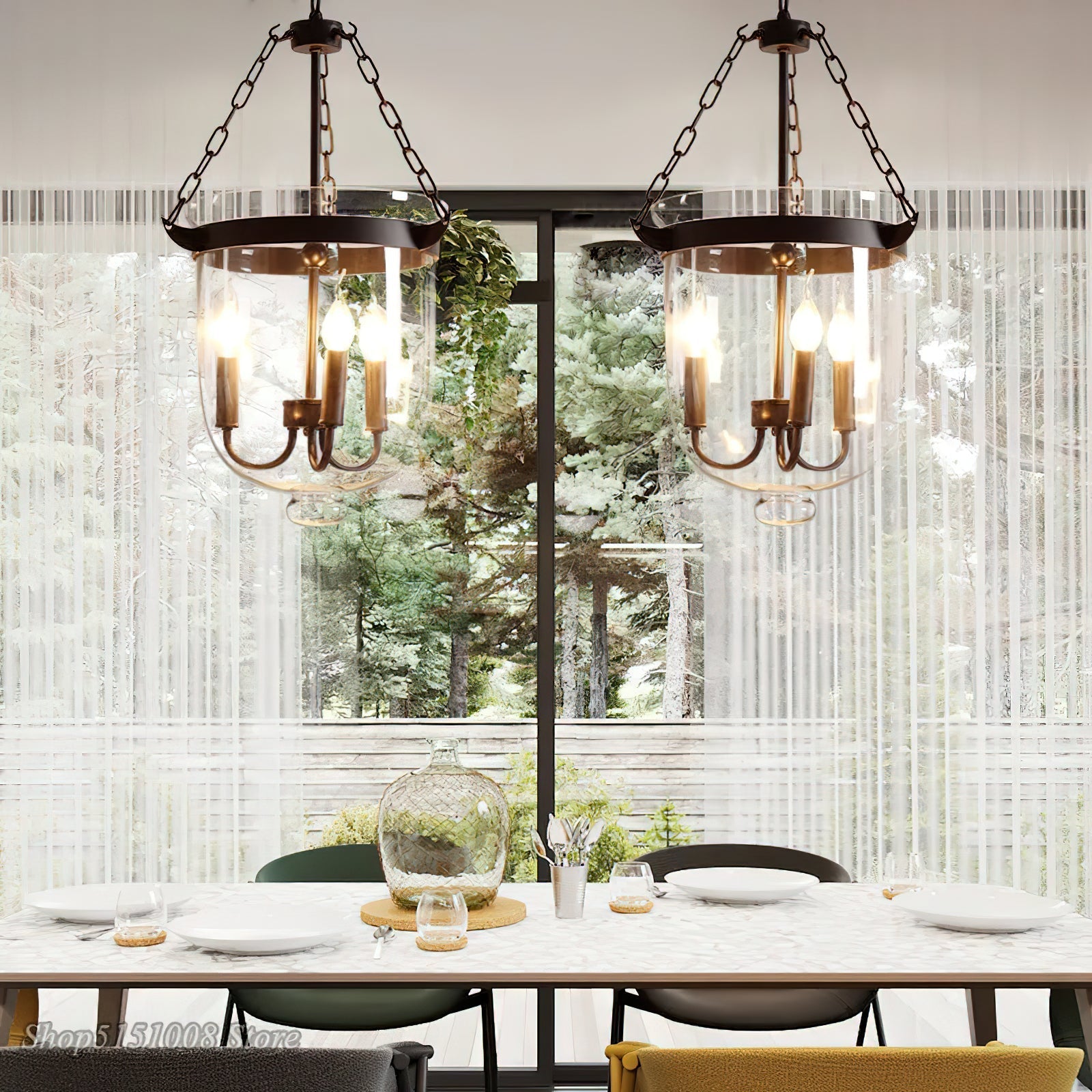 Avshaora Vintage Industrial Metal Glass Pendant Light - Lamp Copper