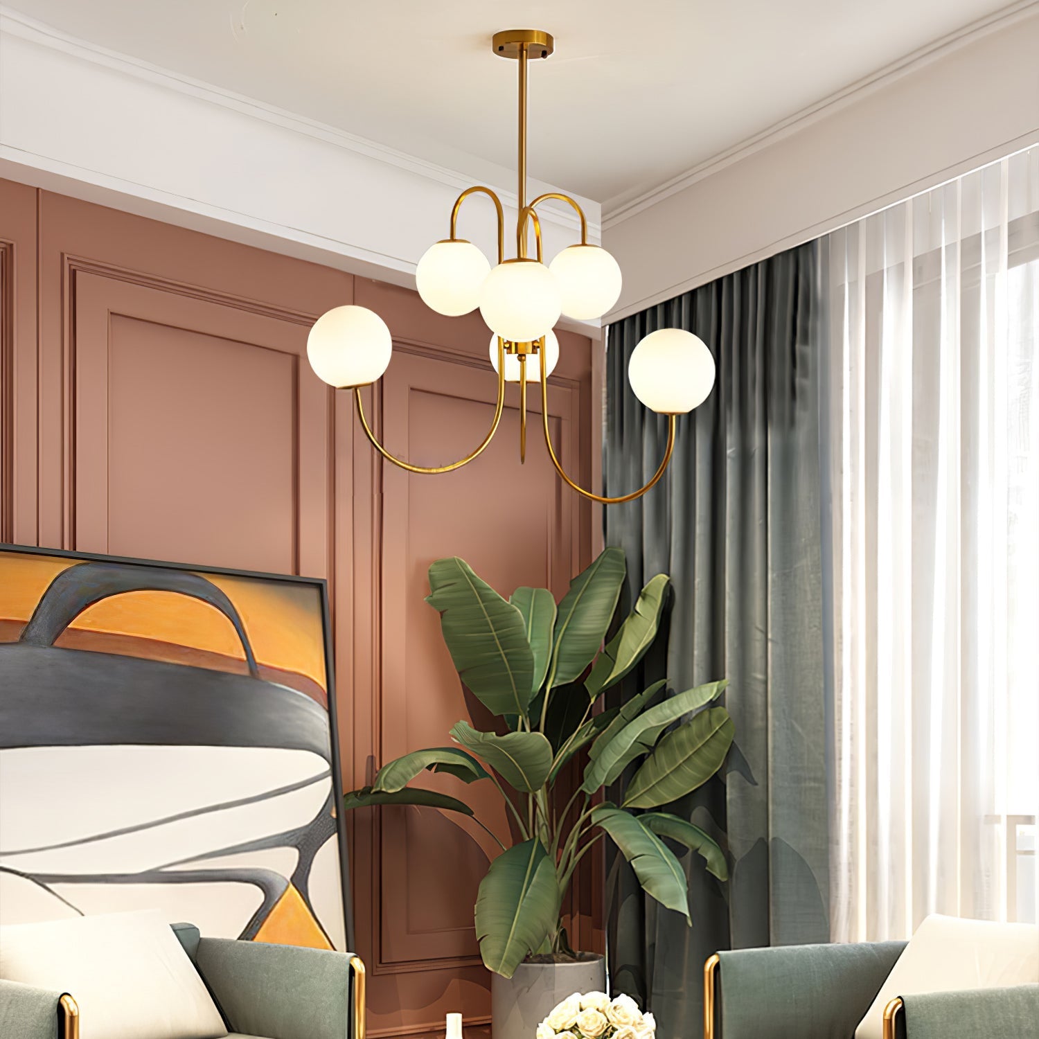 Zathaor Individual Creativity Metal Glass Chandelier - Lamp Copper