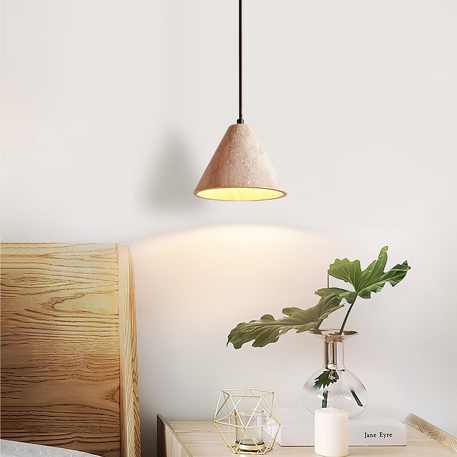 Cezoriel Conical Travertine Pendant Light - Lamp Copper