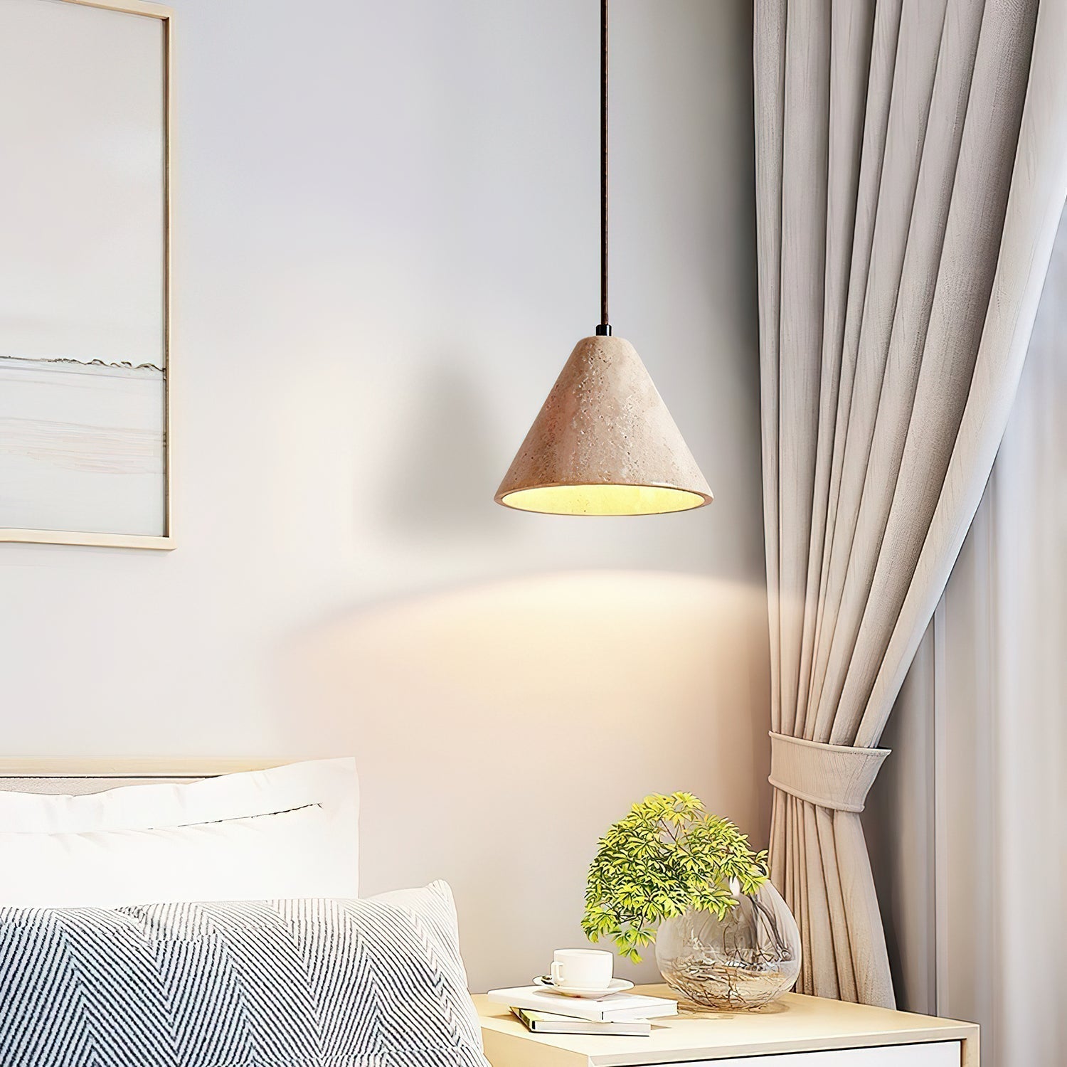 Cezoriel Conical Travertine Pendant Light - Lamp Copper