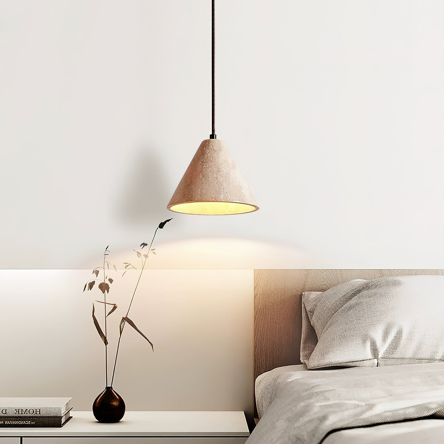Cezoriel Conical Travertine Pendant Light - Lamp Copper