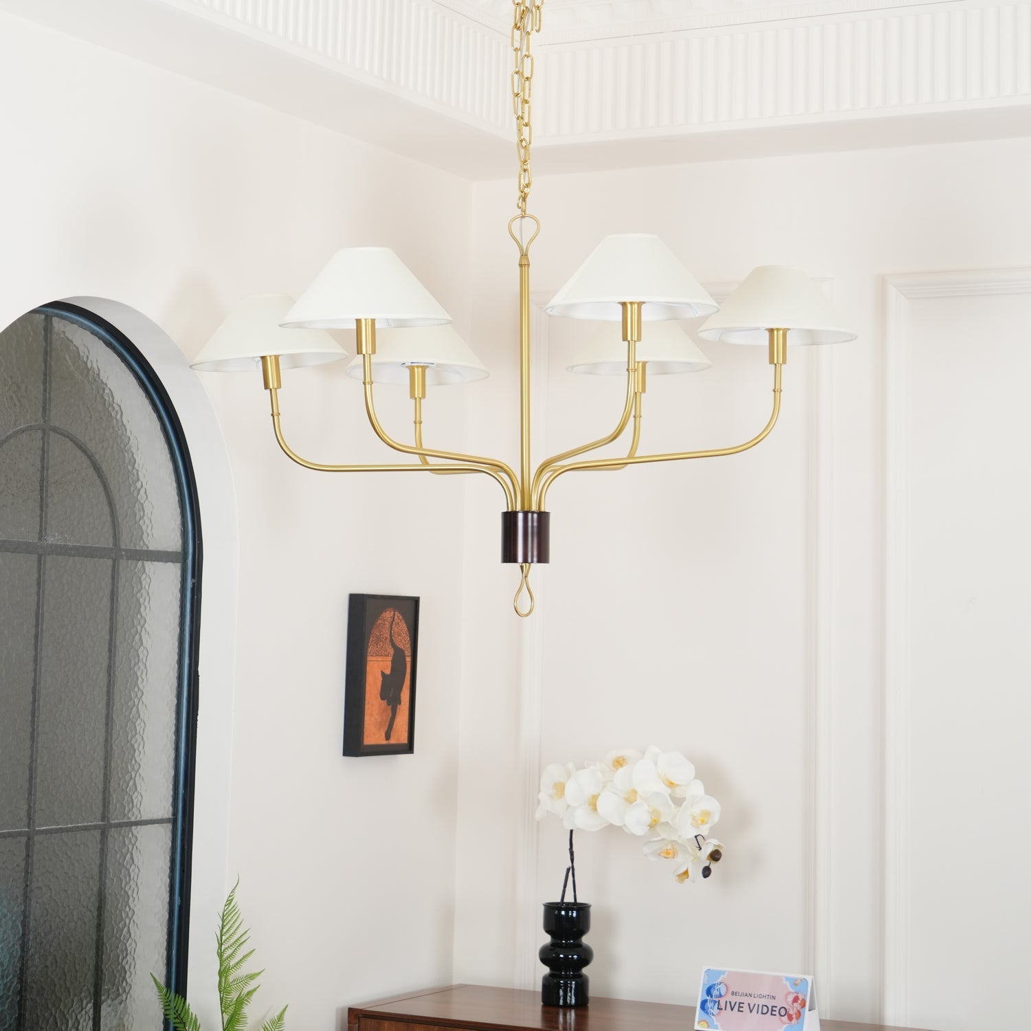 Ulshaaris Vintage Industrial Staggered Tail Brass Fabric Chandelier - Lamp Copper