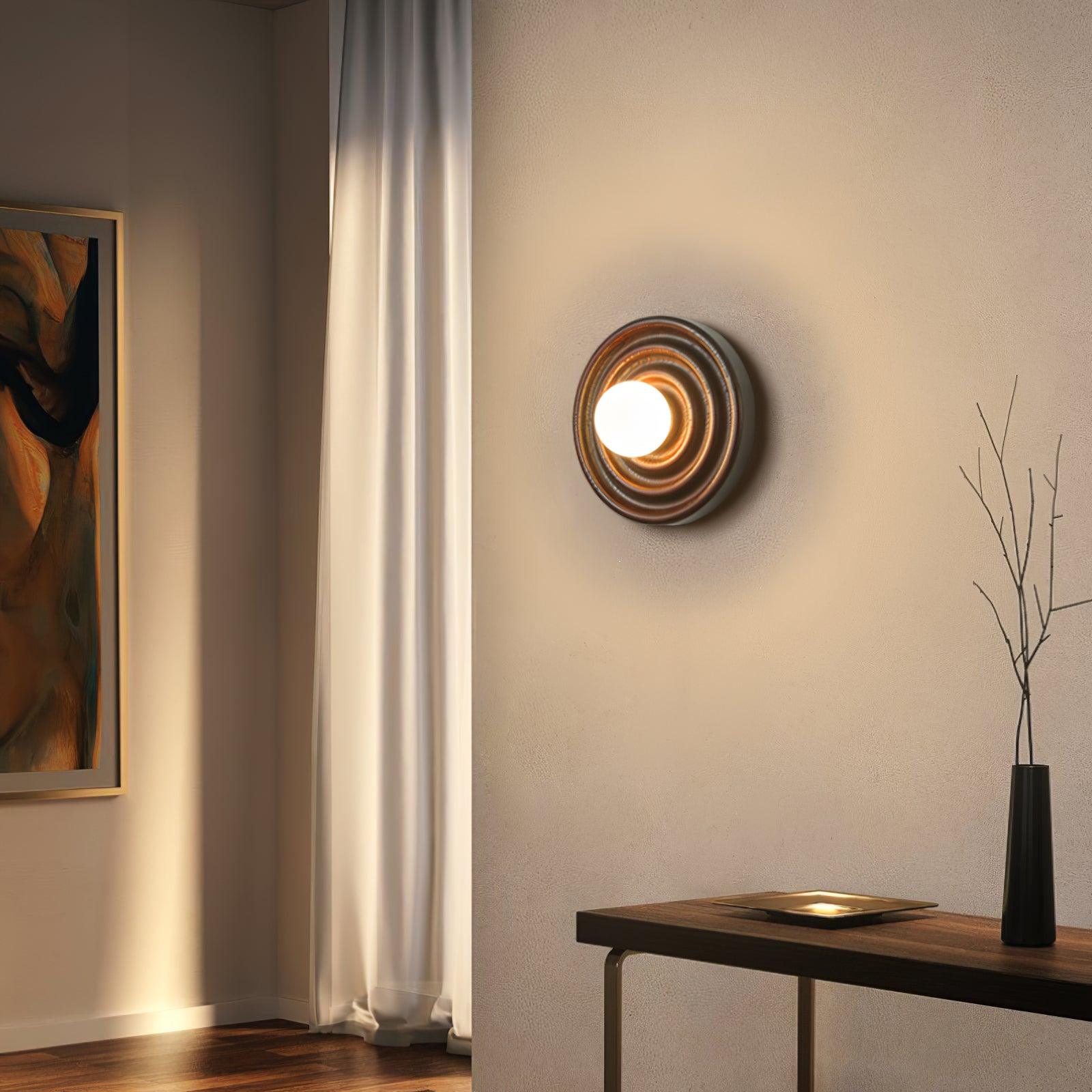 Wall Lamp Ripple with Ash Wood Body and Glass Globe Shade - Lamp Copper
