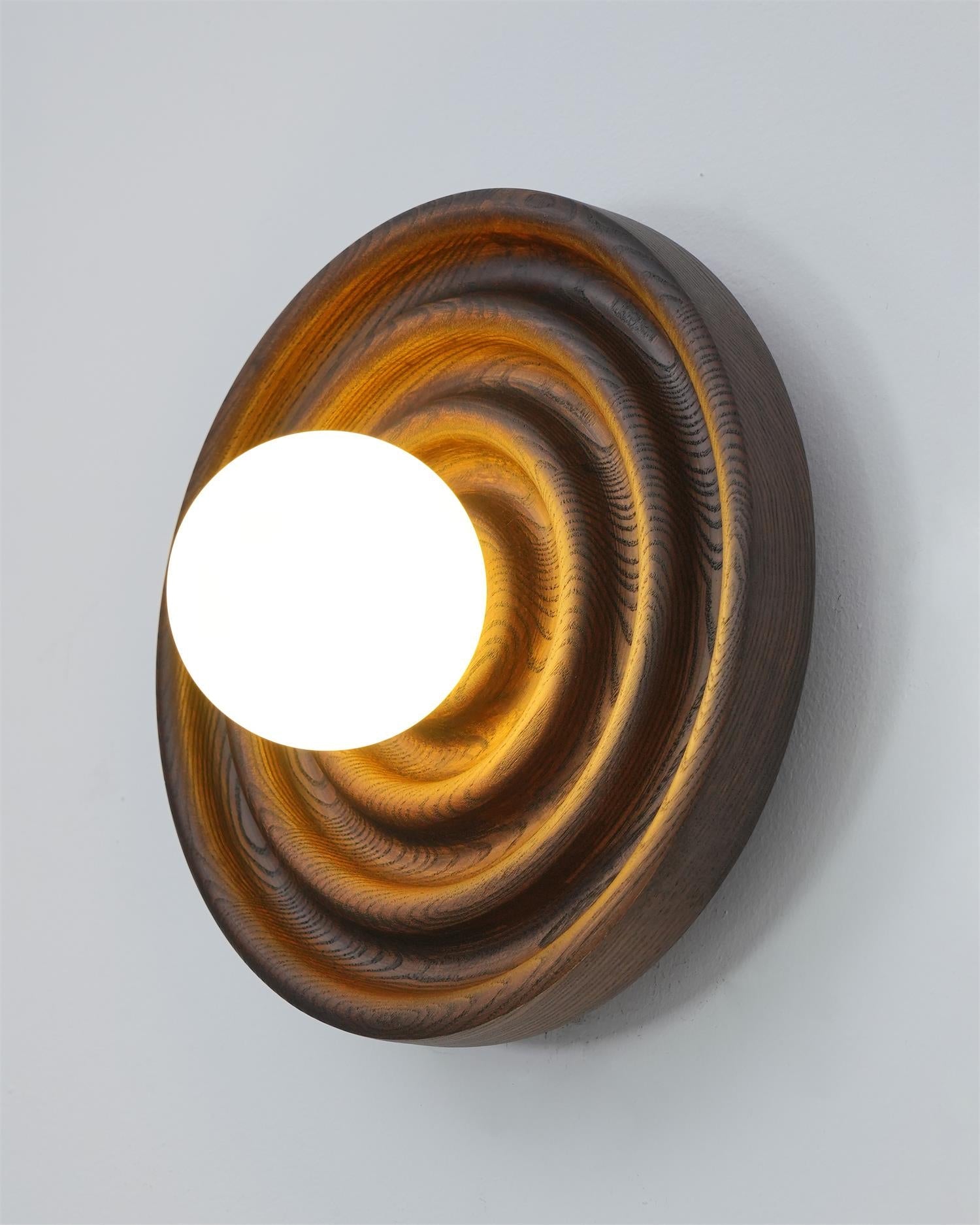 Wall Lamp Ripple with Ash Wood Body and Glass Globe Shade - Lamp Copper