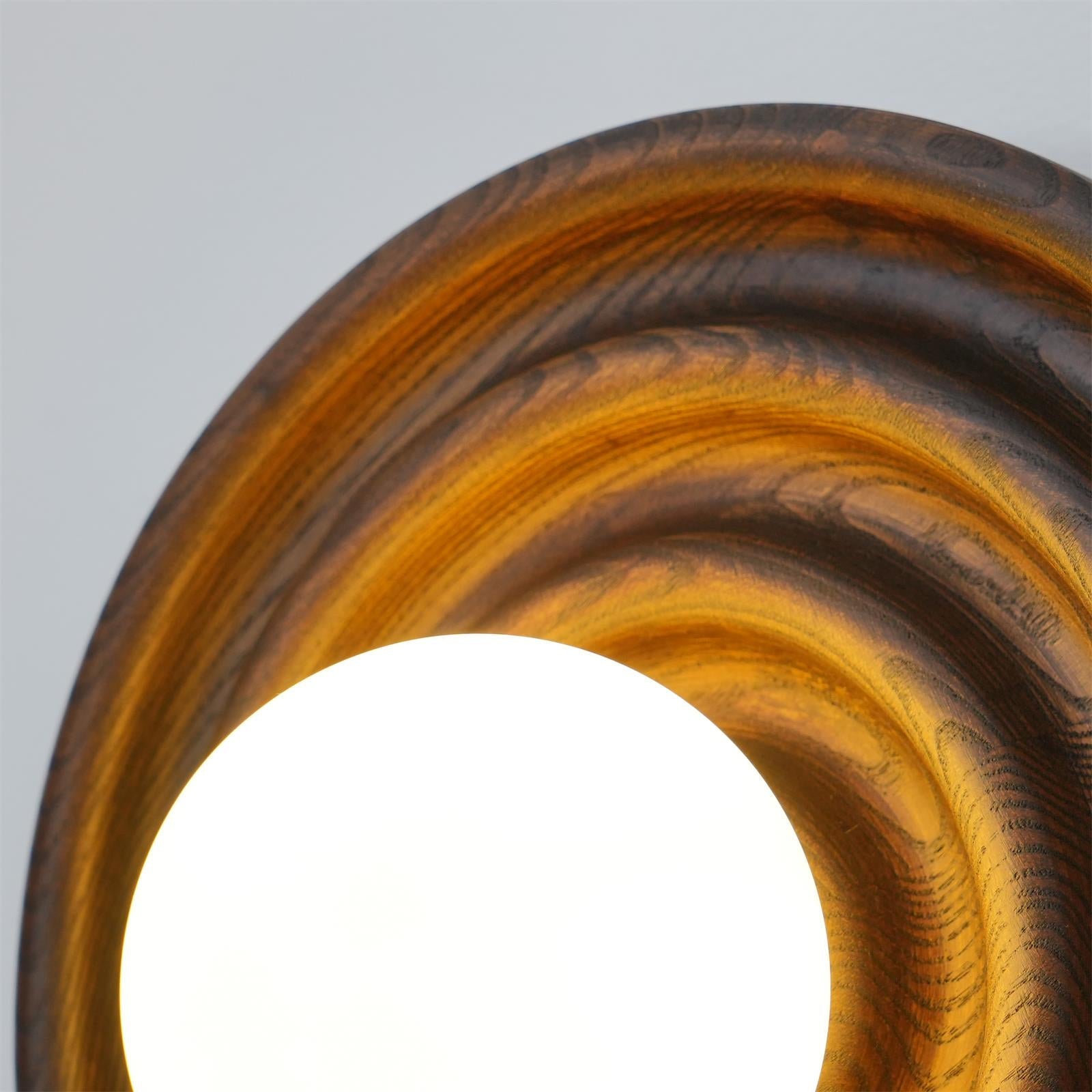 Wall Lamp Ripple with Ash Wood Body and Glass Globe Shade - Lamp Copper