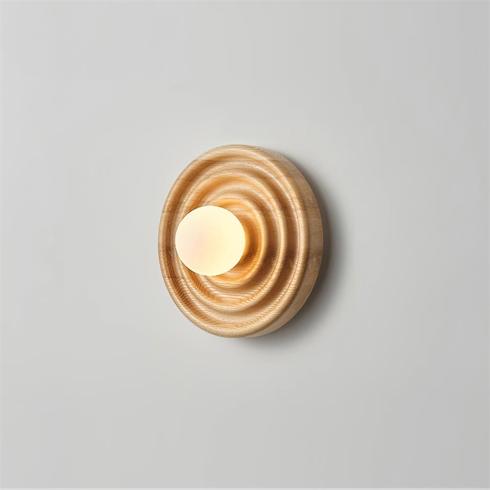 Wall Lamp Ripple with Ash Wood Body and Glass Globe Shade - Lamp Copper