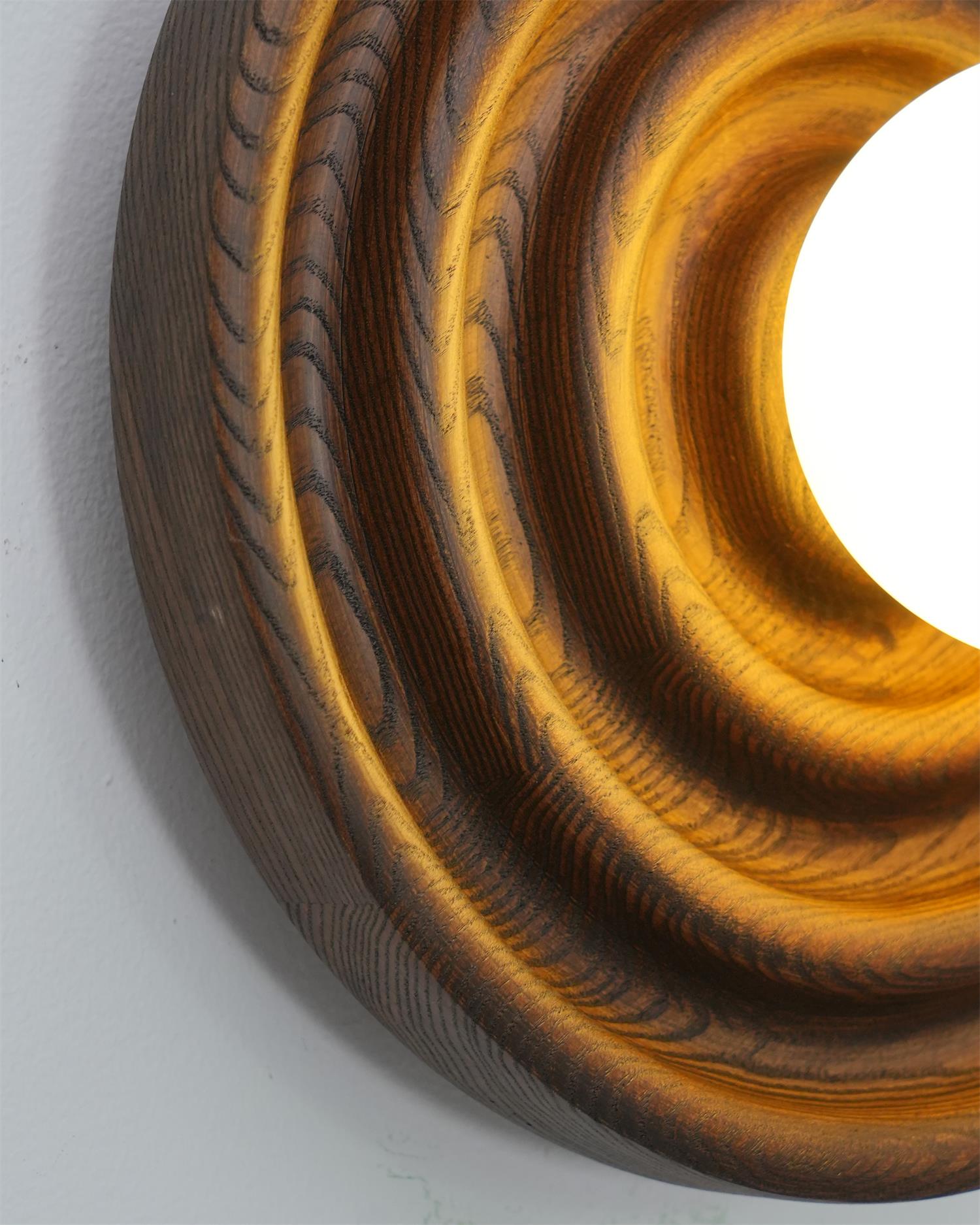 Wall Lamp Ripple with Ash Wood Body and Glass Globe Shade - Lamp Copper