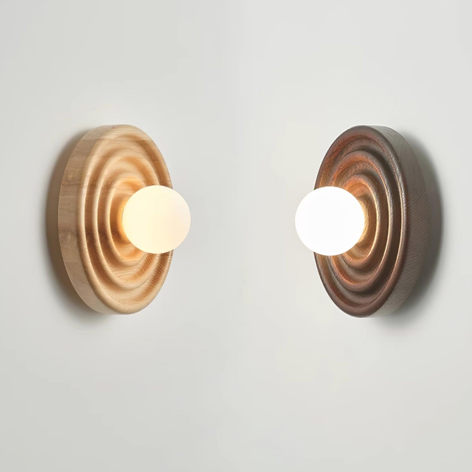 Wall Lamp Ripple with Ash Wood Body and Glass Globe Shade - Lamp Copper