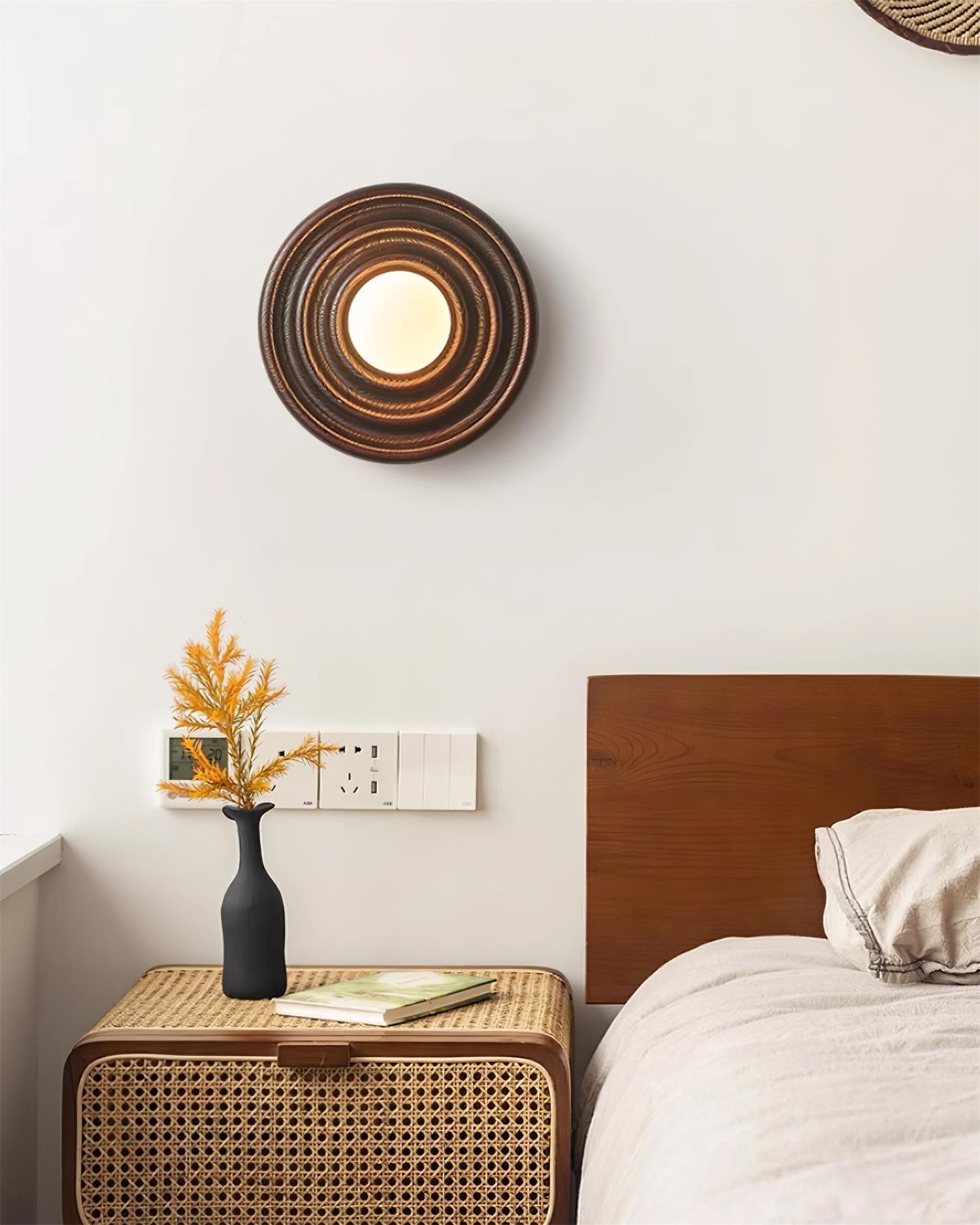 Wall Lamp Ripple with Ash Wood Body and Glass Globe Shade - Lamp Copper