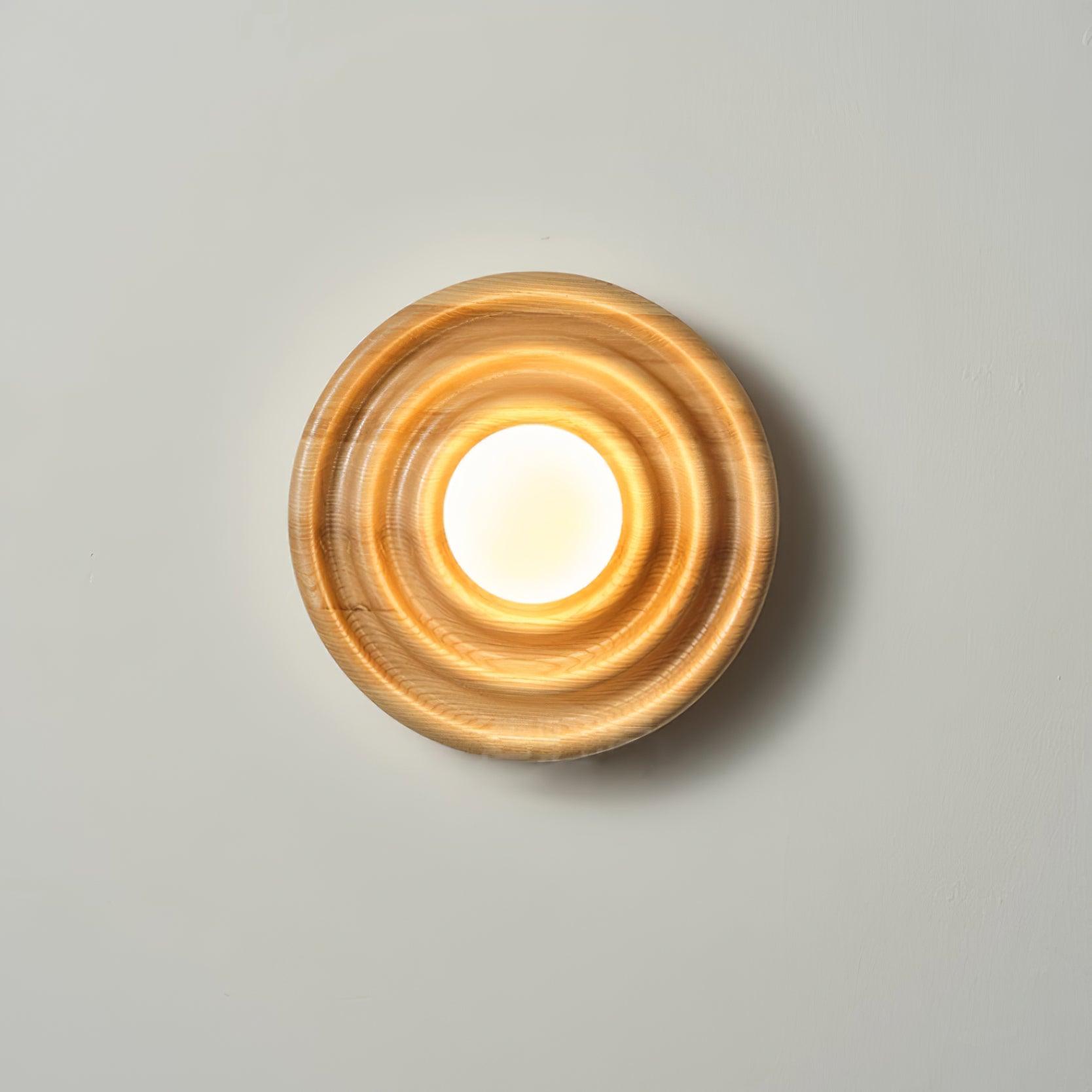 Wall Lamp Ripple with Ash Wood Body and Glass Globe Shade - Lamp Copper