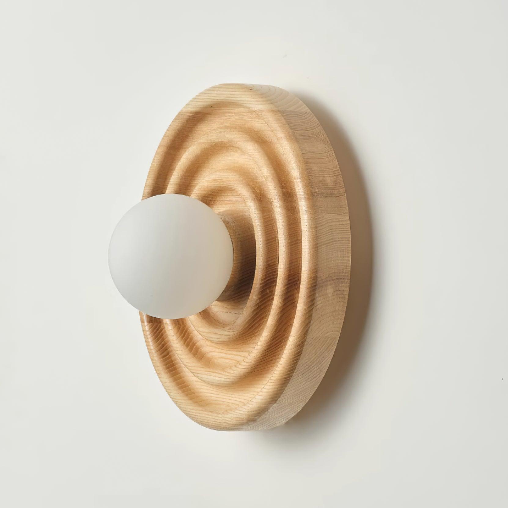 Wall Lamp Ripple with Ash Wood Body and Glass Globe Shade - Lamp Copper