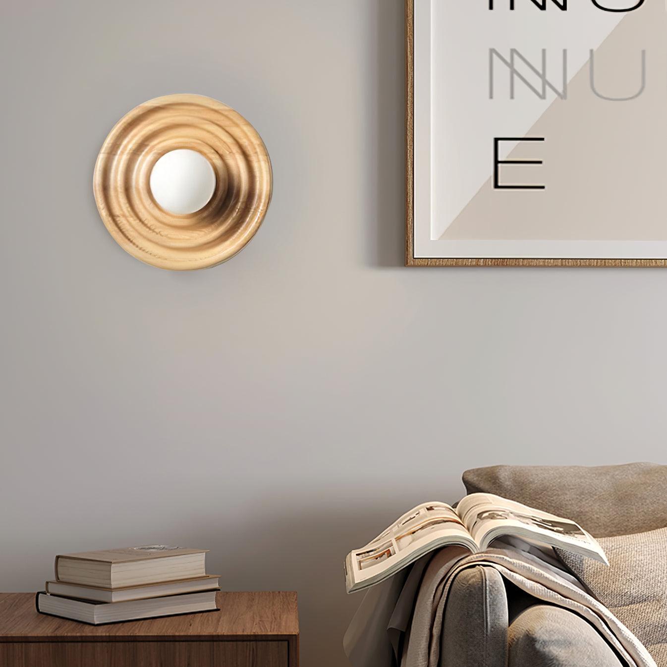 Wall Lamp Ripple with Ash Wood Body and Glass Globe Shade - Lamp Copper