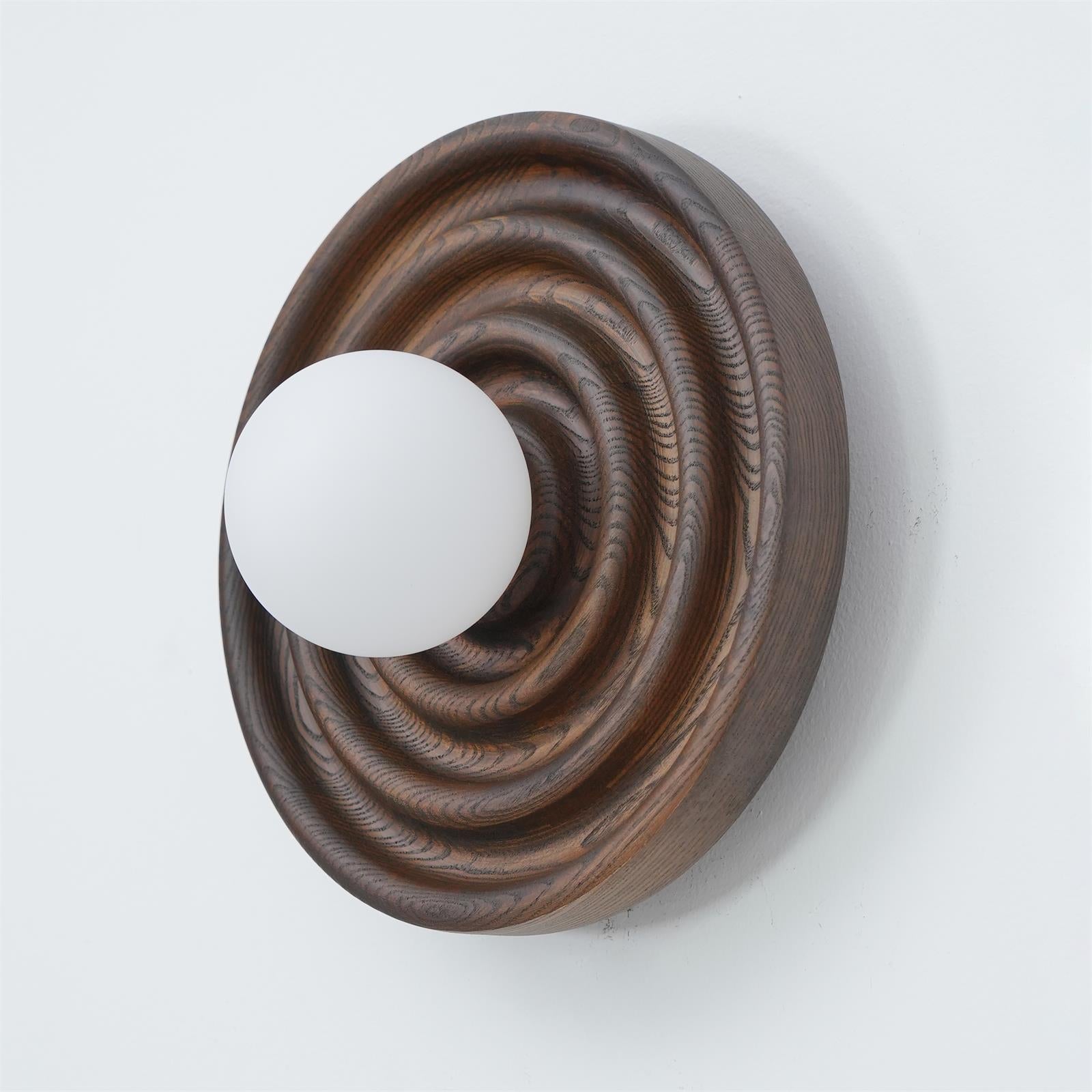 Wall Lamp Ripple with Ash Wood Body and Glass Globe Shade - Lamp Copper